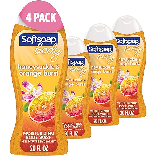 Softsoap Body Wash, Honeysuckle & Orange Burst Body Wash, 20 Ounce, 4 Pack