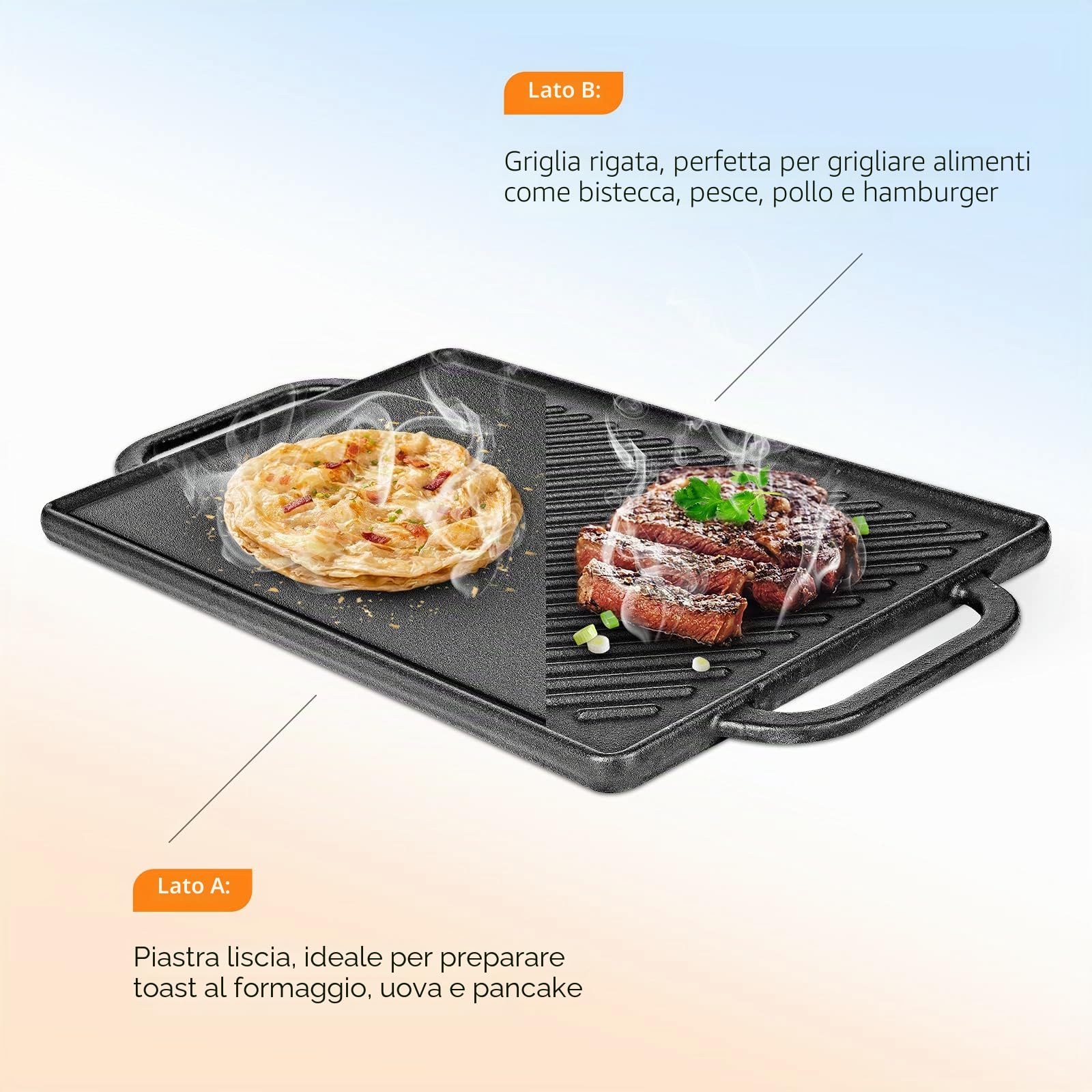 GFTIME Piastre in ghisa 33 x 21 cm per forno, fornelli e grill, piastre in ghisa, reversibili, griglia in ghisa, griglia per cottura e grill 2 in 1, 1 confezione