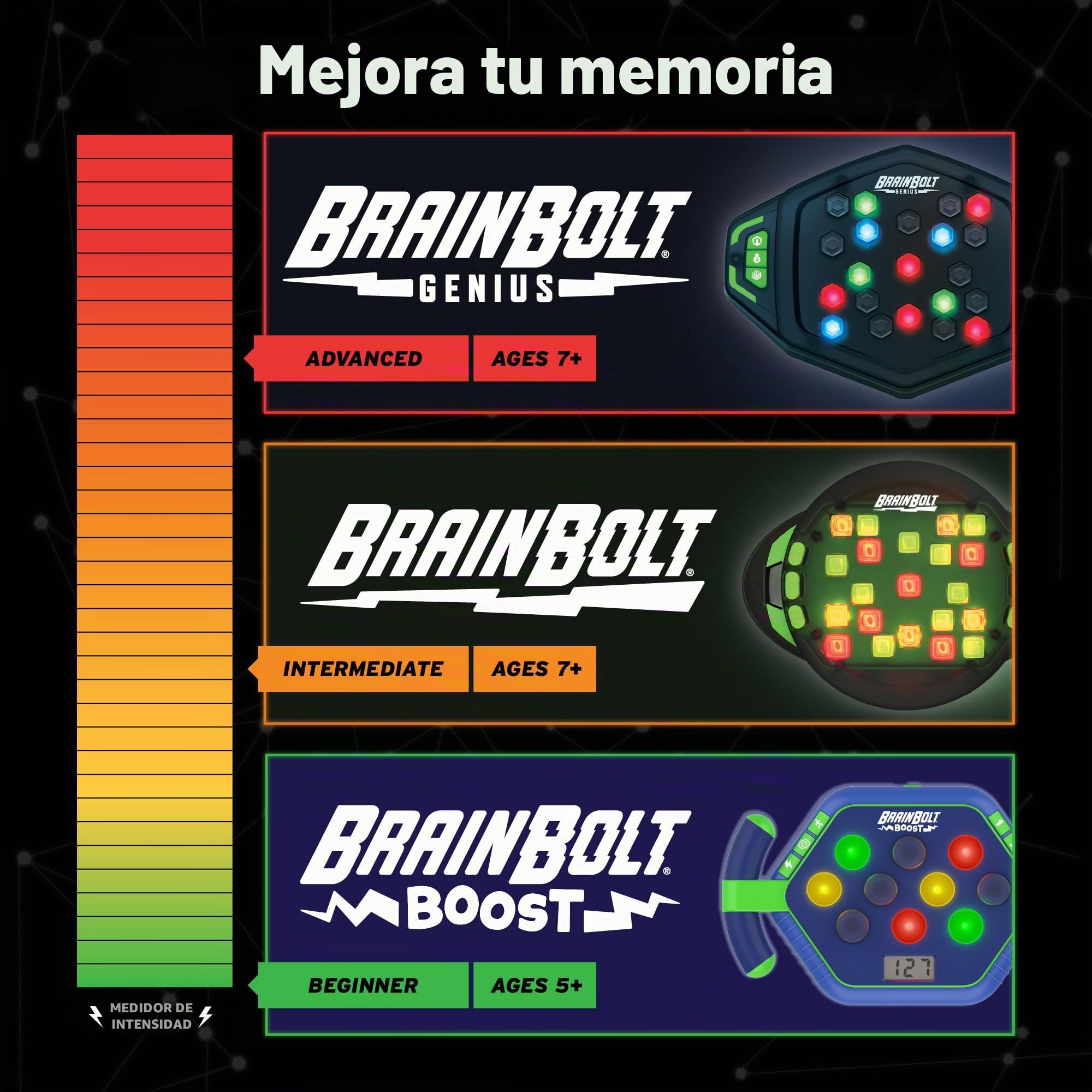 Learning Resources BrainBolt Boost, Juego de Memoria electrónico para niños, 5+, 3 Modos de Juego, para 1 Jugador, Juegos de Viaje para niños