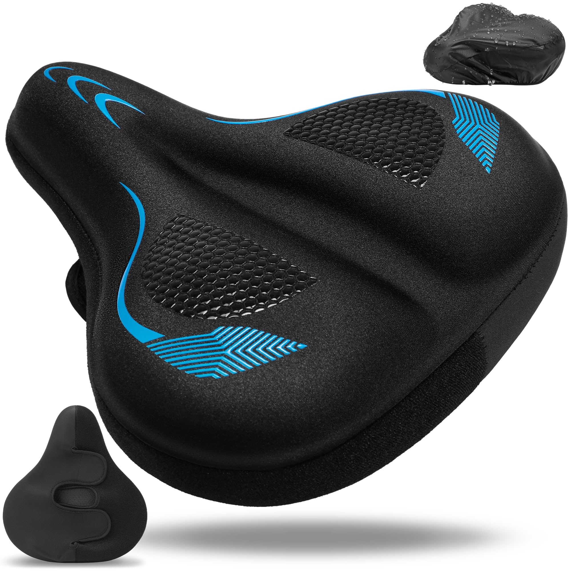 CDYWD Gel Bike Seat Cushion for Men & Women, Extra Soft Gel Padded Bicycle Seat Cover, Comfy Bike Saddle Cushion for Exercise Bike, Ebike, Road Bike, Beach Cruiser, Mountain Bike