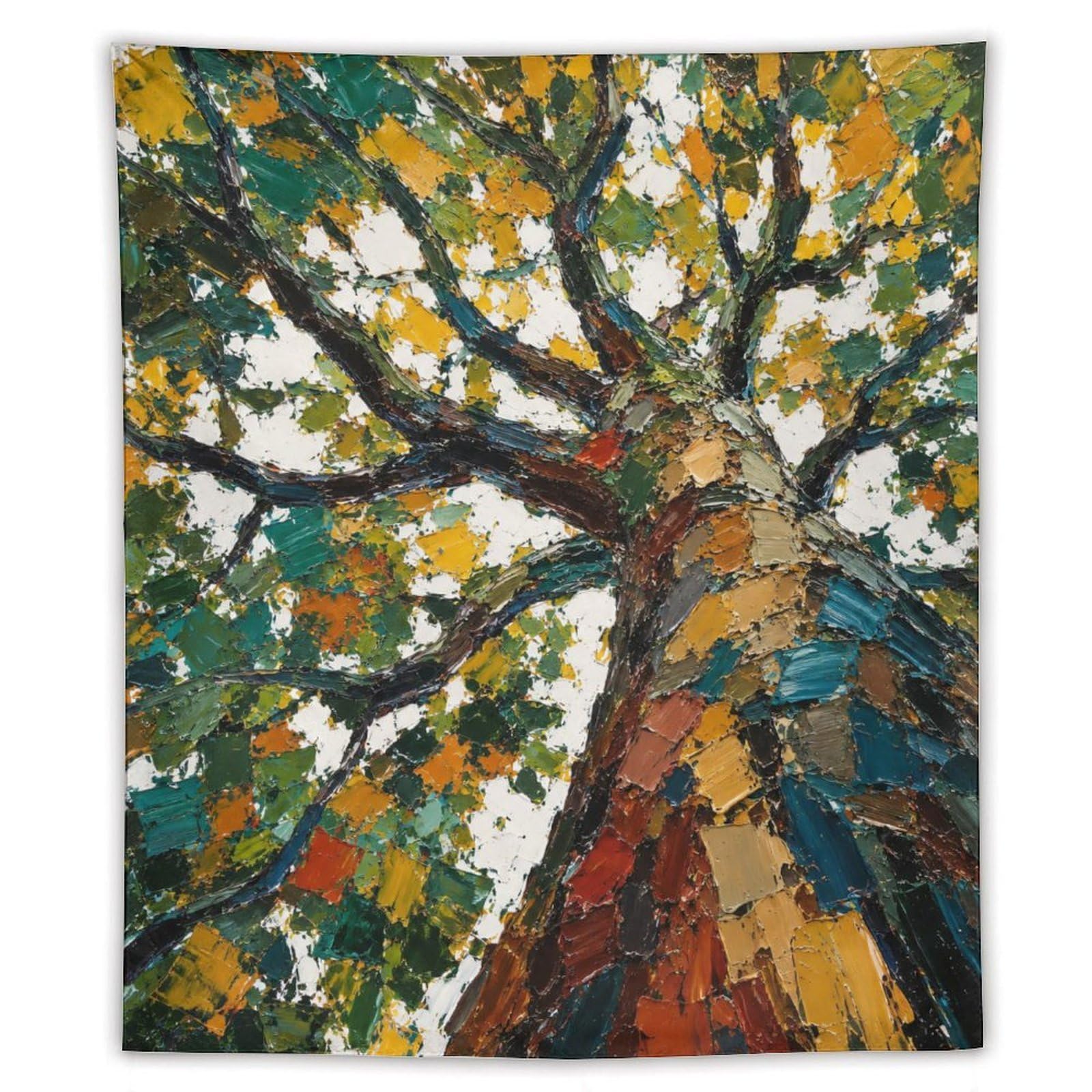 W7C8U2X3 Autumn Dot Tree Wall Tapestry, Impressionist, Pointillist Art