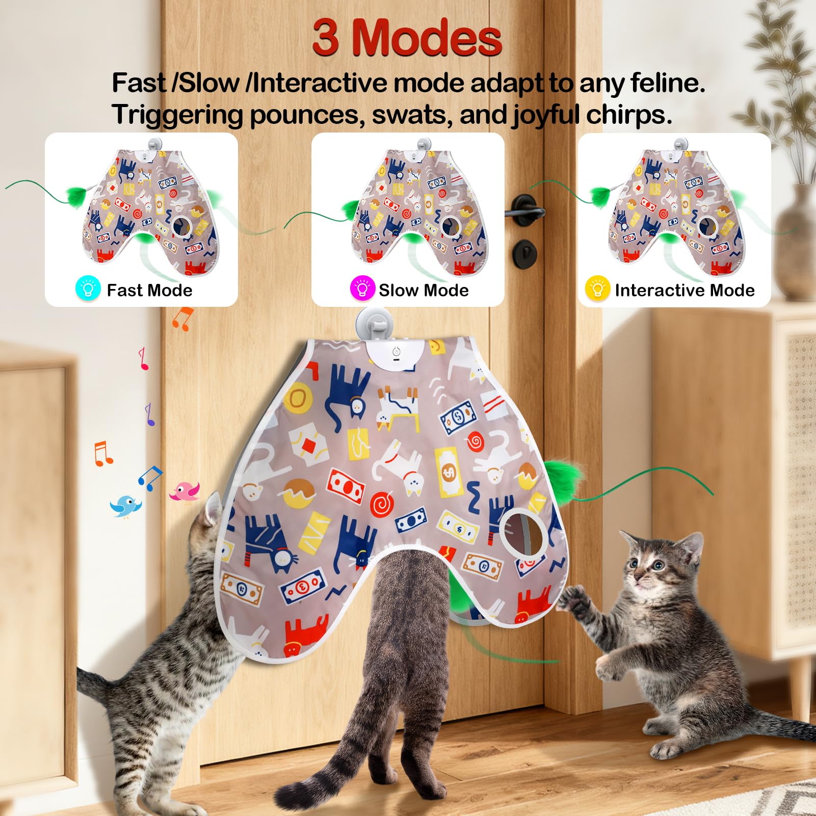 Juguetes interactivos para gatos con plumas ocultas en movimiento, juguetes para gatos colgantes en la pared, juguete para gatos de interior, hogares de varios gatos (rosa)