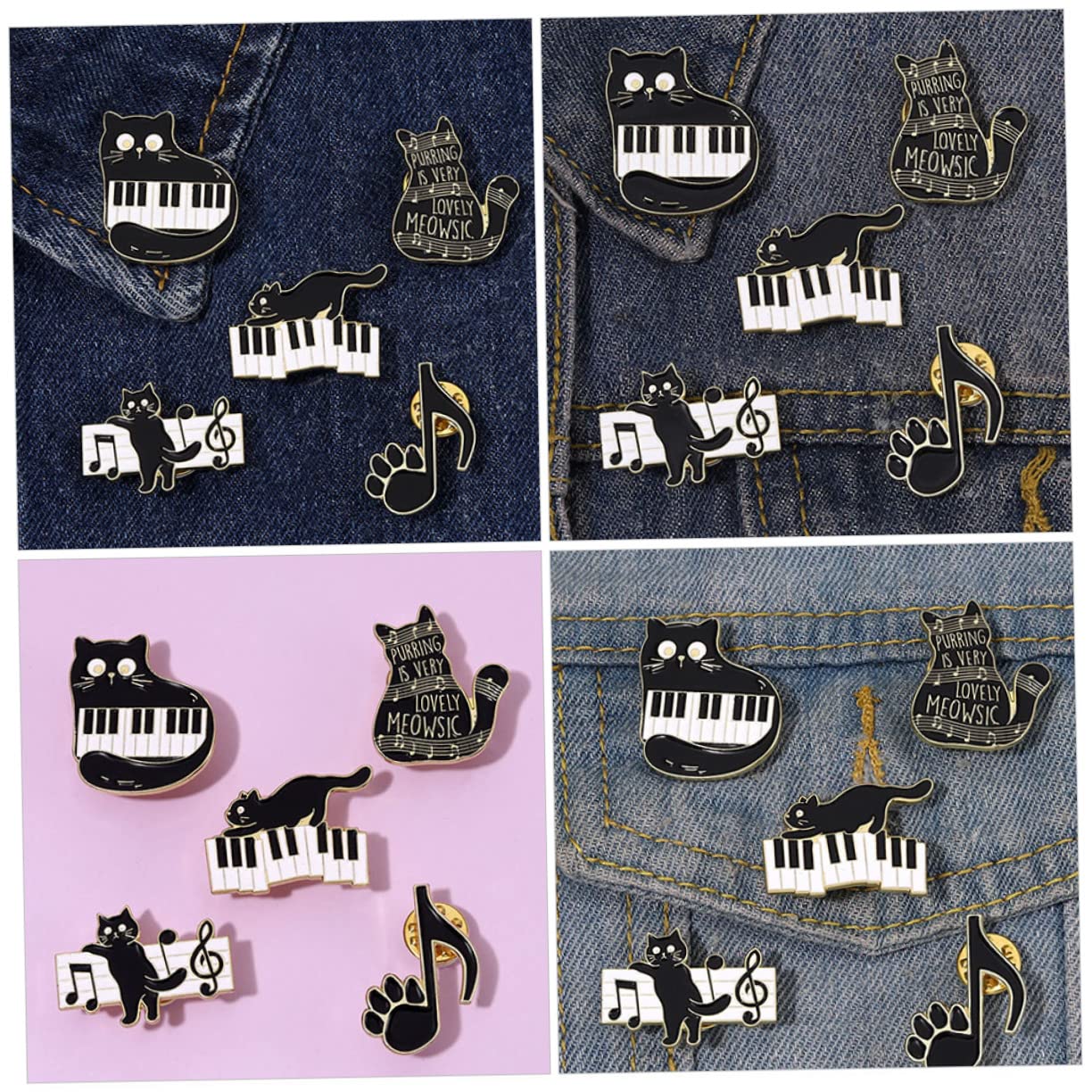 Ipetboom Spilla Corpetto Spille Distintive A Tema Carino Perni Spillo Musicale Spilla Per Abbigliamento Smalto Pin Per Gatto Spilla Decorativa Spilla Con Animali Lega Black
