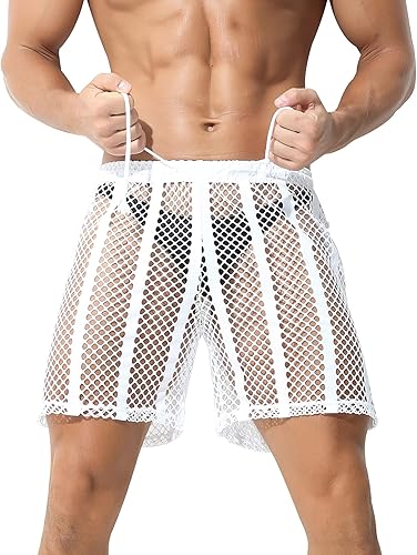 Miniatura 6 de Panegy Pantalones y pantalones cortos de malla con cordón de malla para hombre, pantalones de descanso sueltos