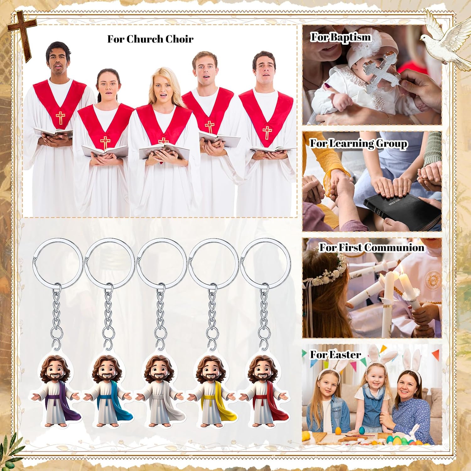 100 Pcs Mini Jesus Keychains Bulk Acrylic Jesus Christian Keychains Small Religious Keyrings for Women Men Church Events Sunday School Epiphany Easter Party Favors Gift - Image 5