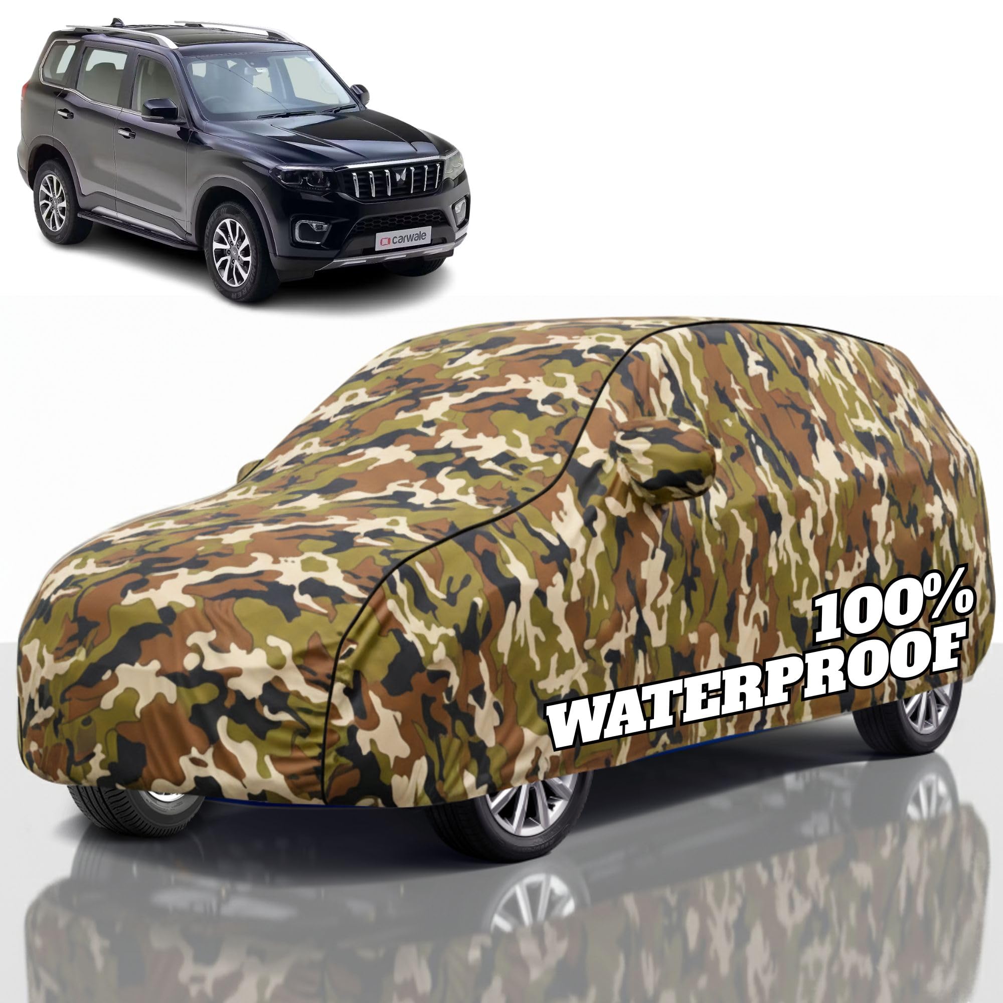 Premium Polyester Car Cover Scorpio N All-Weather Protection from Rain, Dust &amp; Sun | UV Resistant Fabric | Full Body Secure Fit for Outdoor &amp; Indoor Parking Jungle