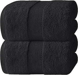 White Classic Luxury Soft Black Bath Sheet Towels - 650 GSM Cotton Luxury Bath Towels Extra Large 98x178 cm, Highly Absorbent and Quick Dry, Hotel Collection Extra Large Bath Towels Oversized, 2 Pack