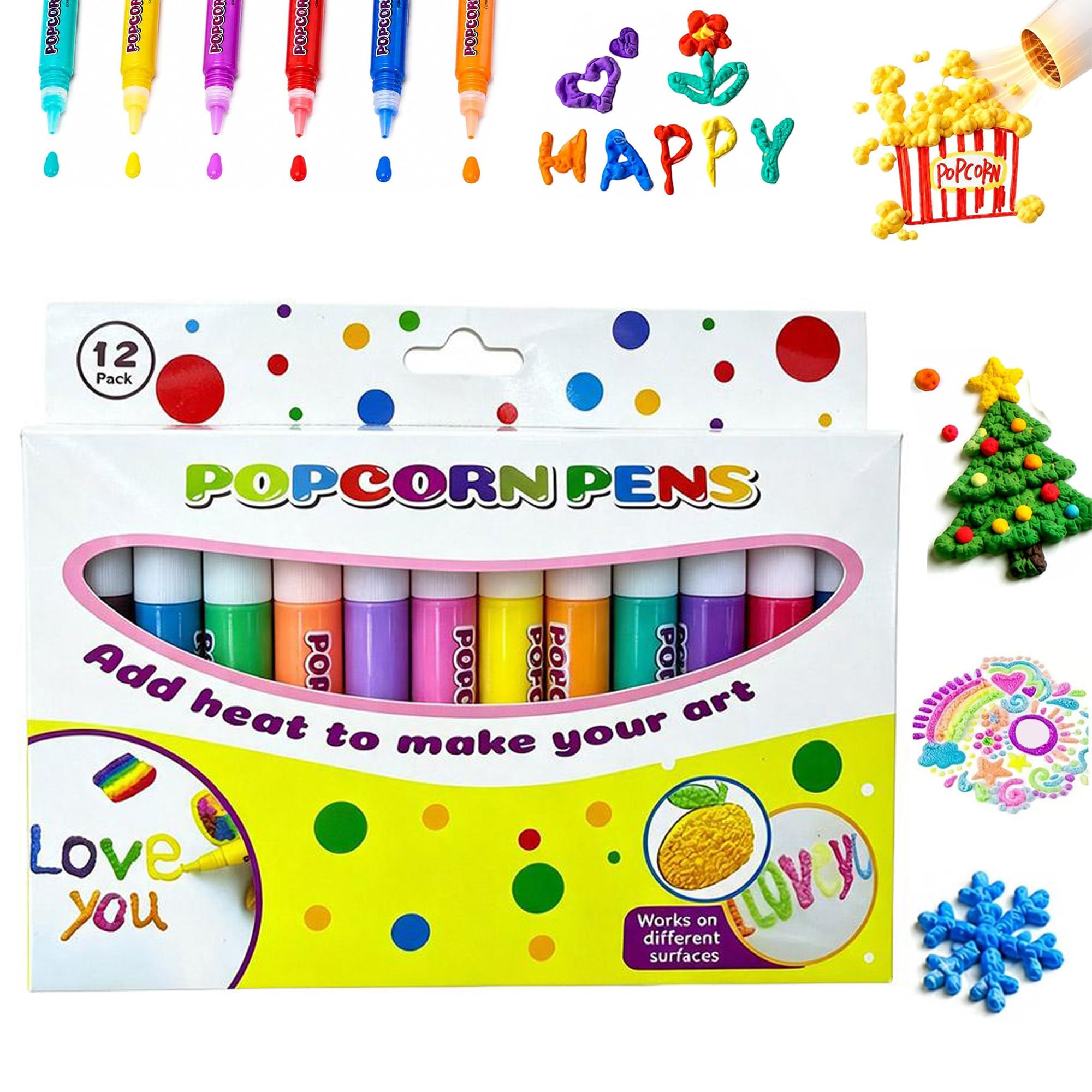 Magic Popcorns Pens 3D Puffy Drawing Kit, Bubble Art Markers for Crafts