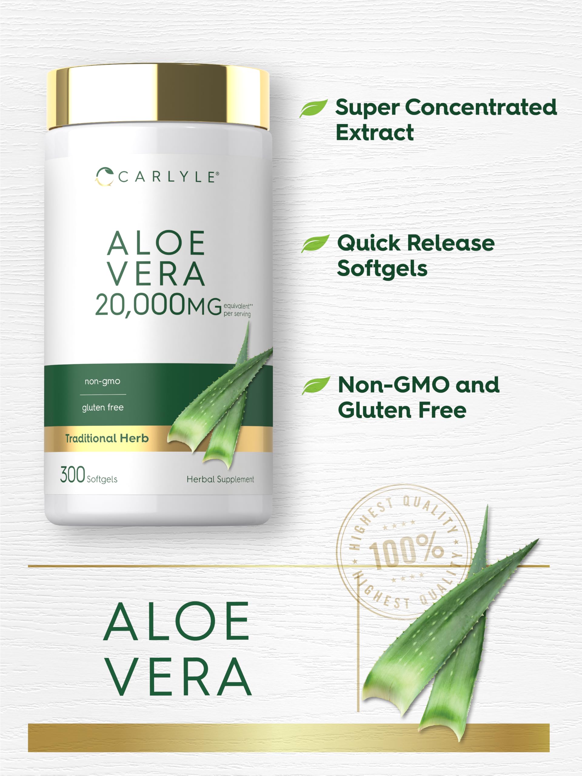 Amazon.com: Carlyle Aloe Vera Softgel Capsules | 300 Count | Aloe Vera Gel  Supplement | Non-GMO, Gluten Free : Health & Household