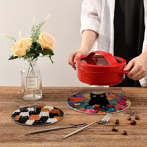 Miniatura 333 de Trivets for Hot Dishes Pots and Pans 2 PC Pot Holders Heat Resistant Cotton Round Potholders for Kitchen Countertop Decorative Autumn Maple Leaves