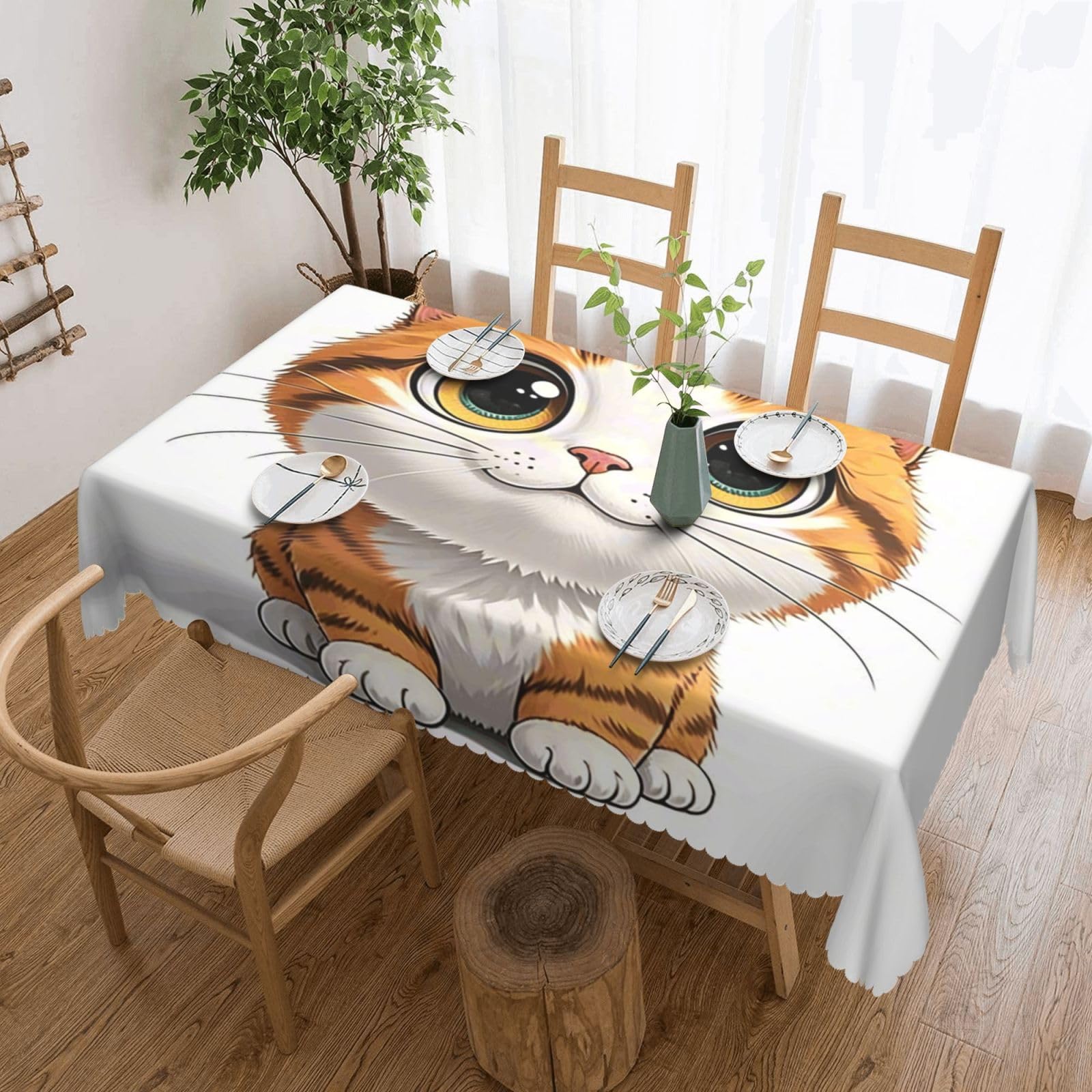 Nappe chat mignon anti-tache rectangulaire 137x183 cm pour table