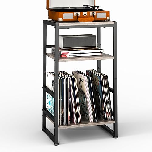 Soporte para tocadiscos de vinilo de 3 niveles, mesa auxiliar para almacenamiento de álbumes, soporte para tocadiscos de 28 pulgadas de alto con