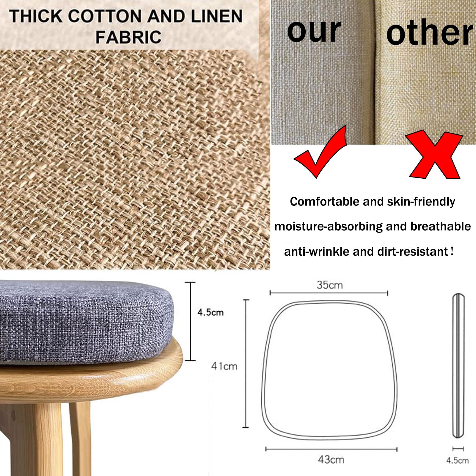 Cuscino Memory Foam Per Sedia 40x40 Cm - Medio Morbido, Antiscivolo, Fodera Impermeabile Lavabile