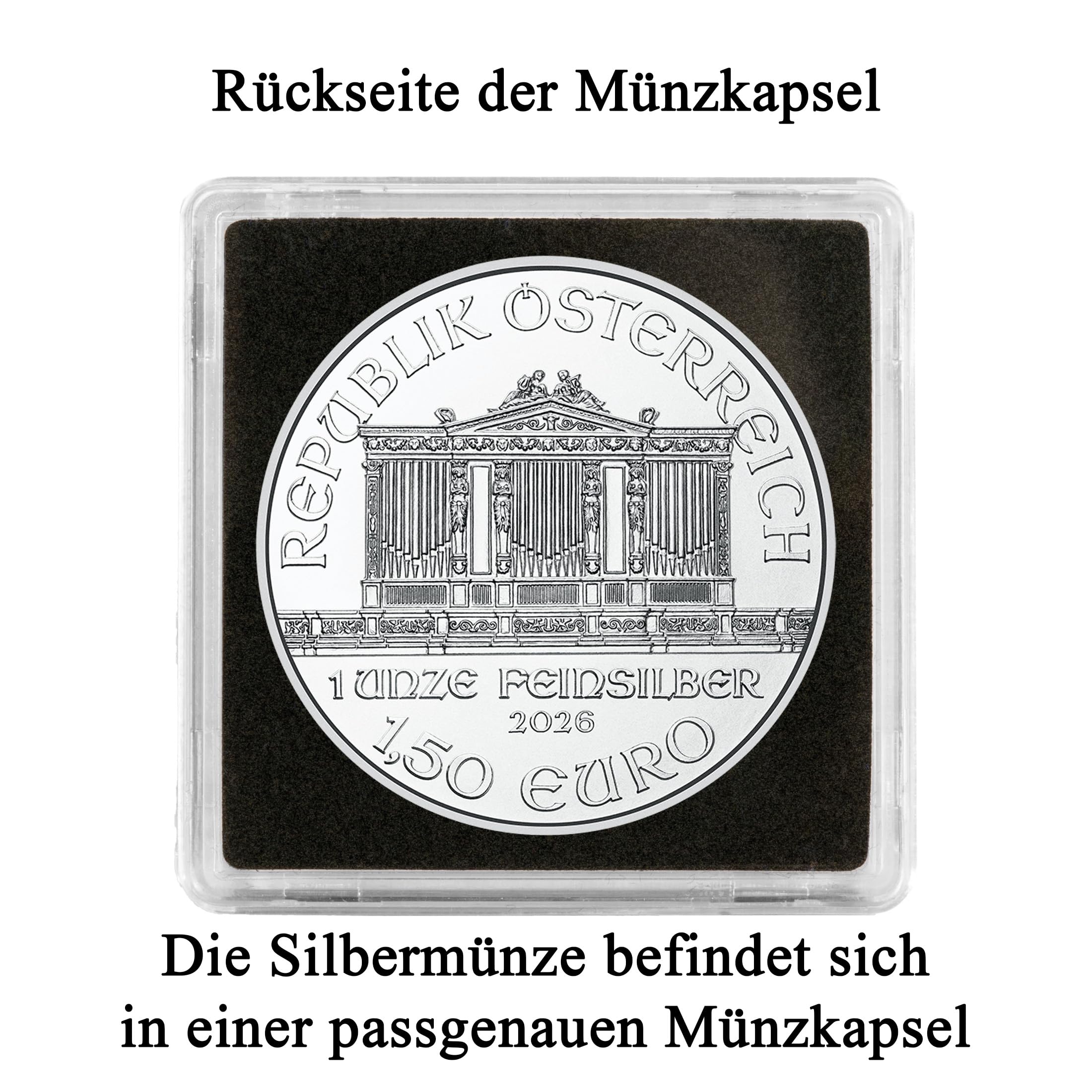Silbermünze 1 oz Wiener Philharmoniker | Aktueller Jahrgang | Feinsilber 999 | In Münzkapsel & schwarzem Etui | Inkl. Grußkarte und Echtheitsgarantie | Geschenk & Sammlermünze