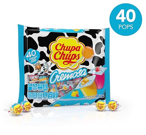 Miniatura 3 de Chupa Chups paleta, 40 ventosas de caramelo para niños, yogur cremosa, 2 sabores cremosos surtidos, para regalo, fiestas, oficina, 40 unidades