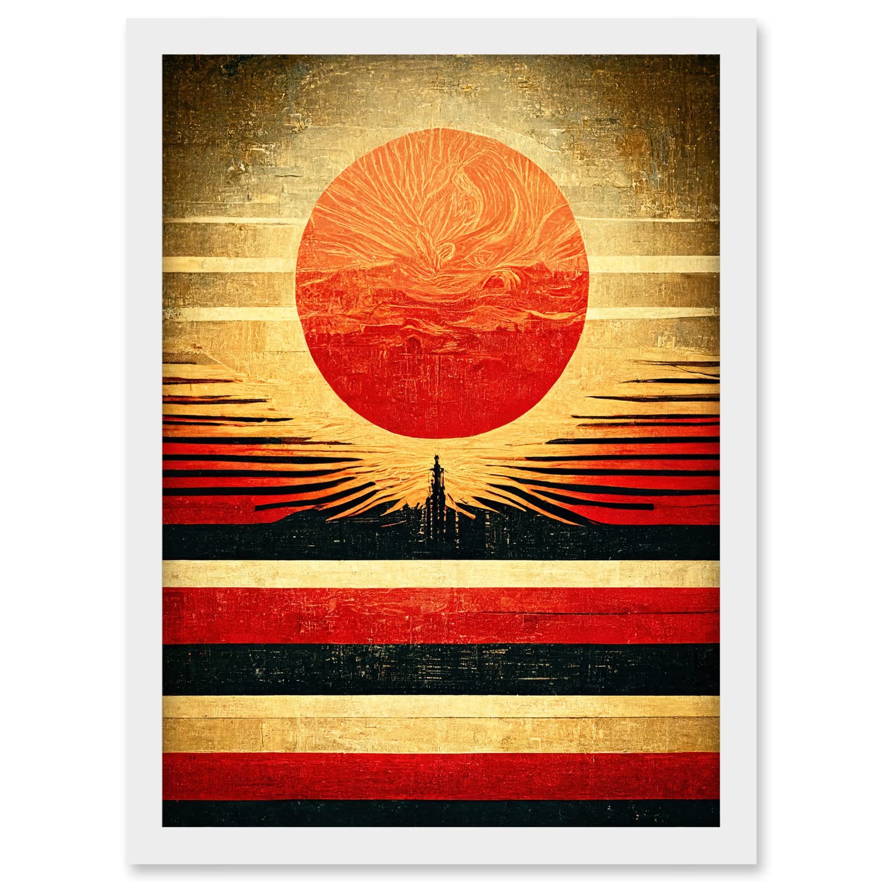 Doppelganger33 LTD Tokyo Sunrise Minimalist Industrial Red Black Artwork Framed A3 Wall Art Print