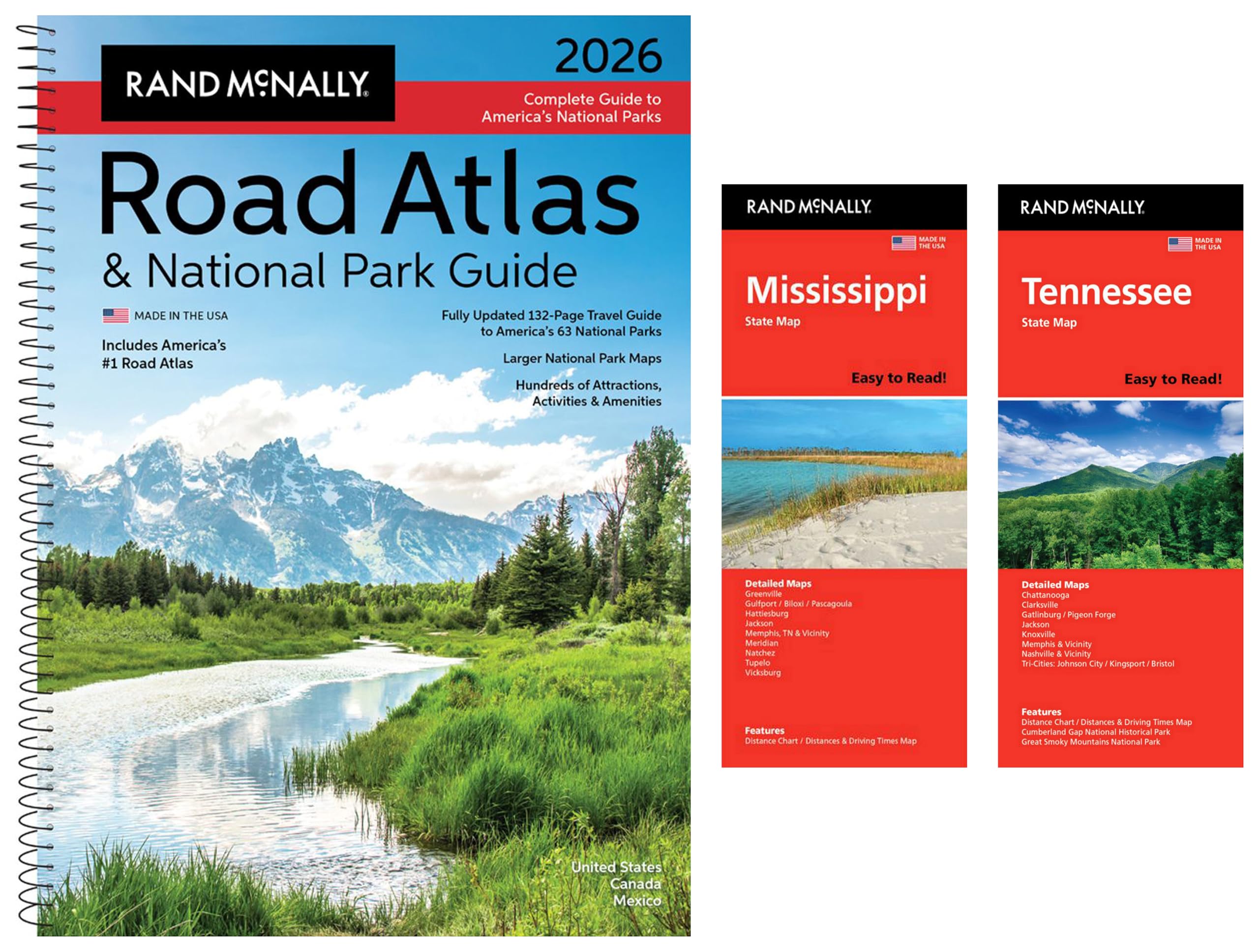 2026 Road Atlas & National Park Guide with Mississippi & Tennessee State Maps