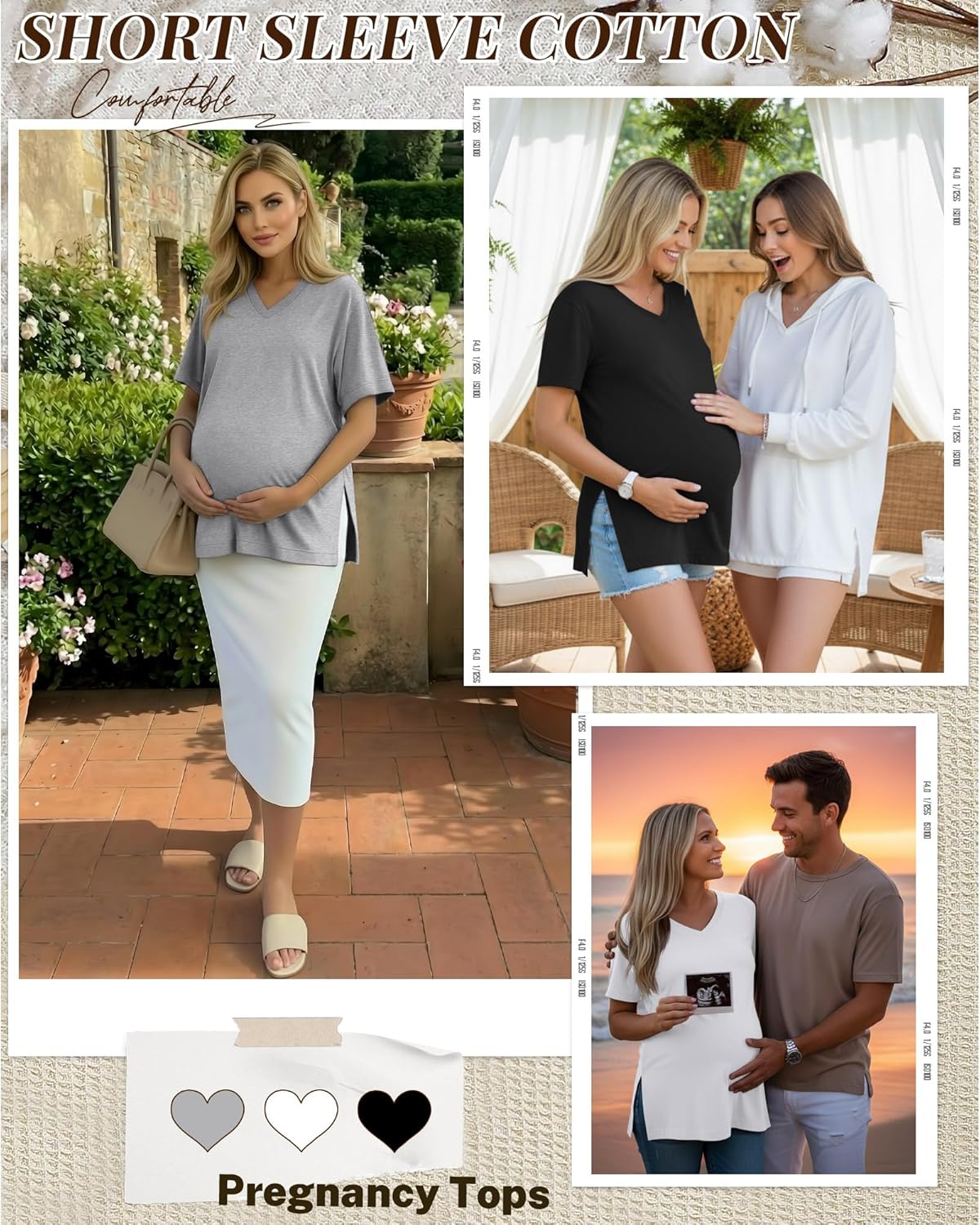Ficerd 3 Pack Women's Maternity Shirts Short Sleeve Pregnancy T-Shirts V Neck Split Side Tops Casual Soft Maternity Clothes - Image 2
