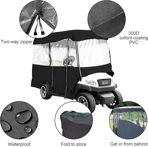 Miniatura 2 de Funda para carrito de golf de 78.7 pulgadas, 4 caras, recinto para carrito de golf EZGO Yamaha con parabrisas enrollable, cubierta de lluvia