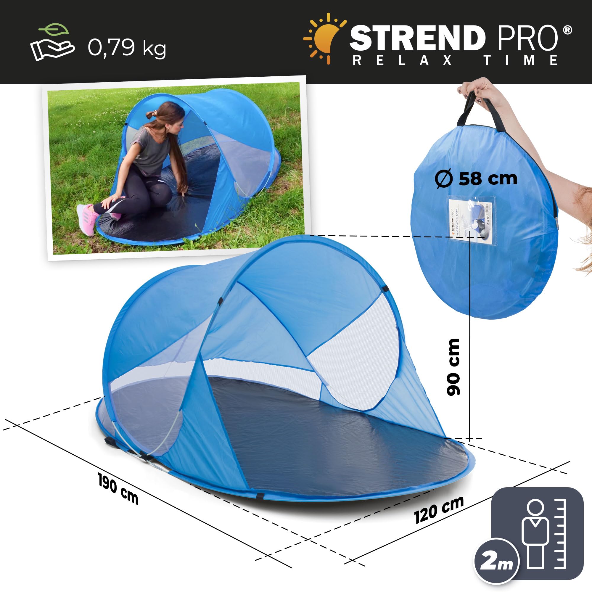 STREND PRO Mini tenda pop-up 190x120x90 cm – Piccola tenda da spiaggia, tenda a lancio con protezione UV, per bambini, giardino, parco e spiaggia