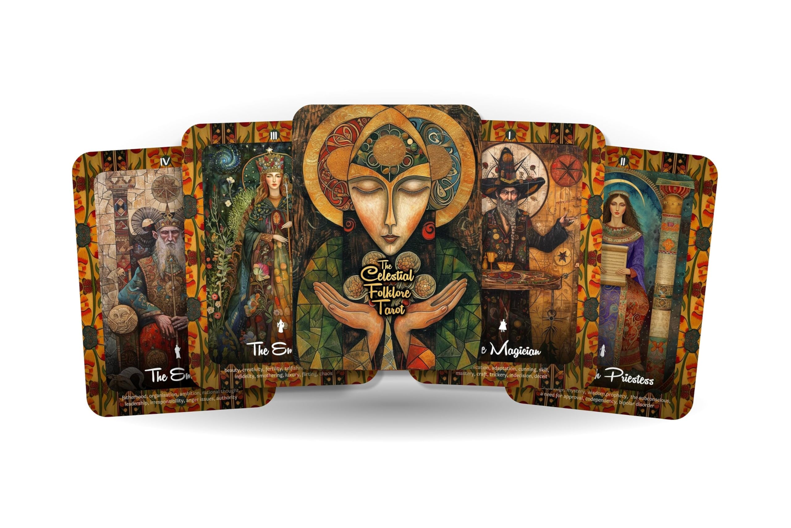 Ibiza Tarot Tarot folklorique céleste – Jeu de 78 cartes avec guide (français non garanti), inspiré de l'art populaire ukrainien et des traditions culturelles pour la divination, la pleine conscience