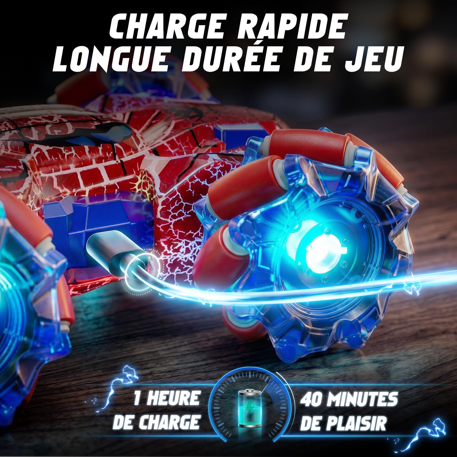 Spider Voiture Télécommandée avec Détection de Gestes, Jouet Enfant Idéal pour 4 5 6 7 8 9 10 11 12 Ans, Voiture RC Double Face avec Éclairage Complet (Rouge)