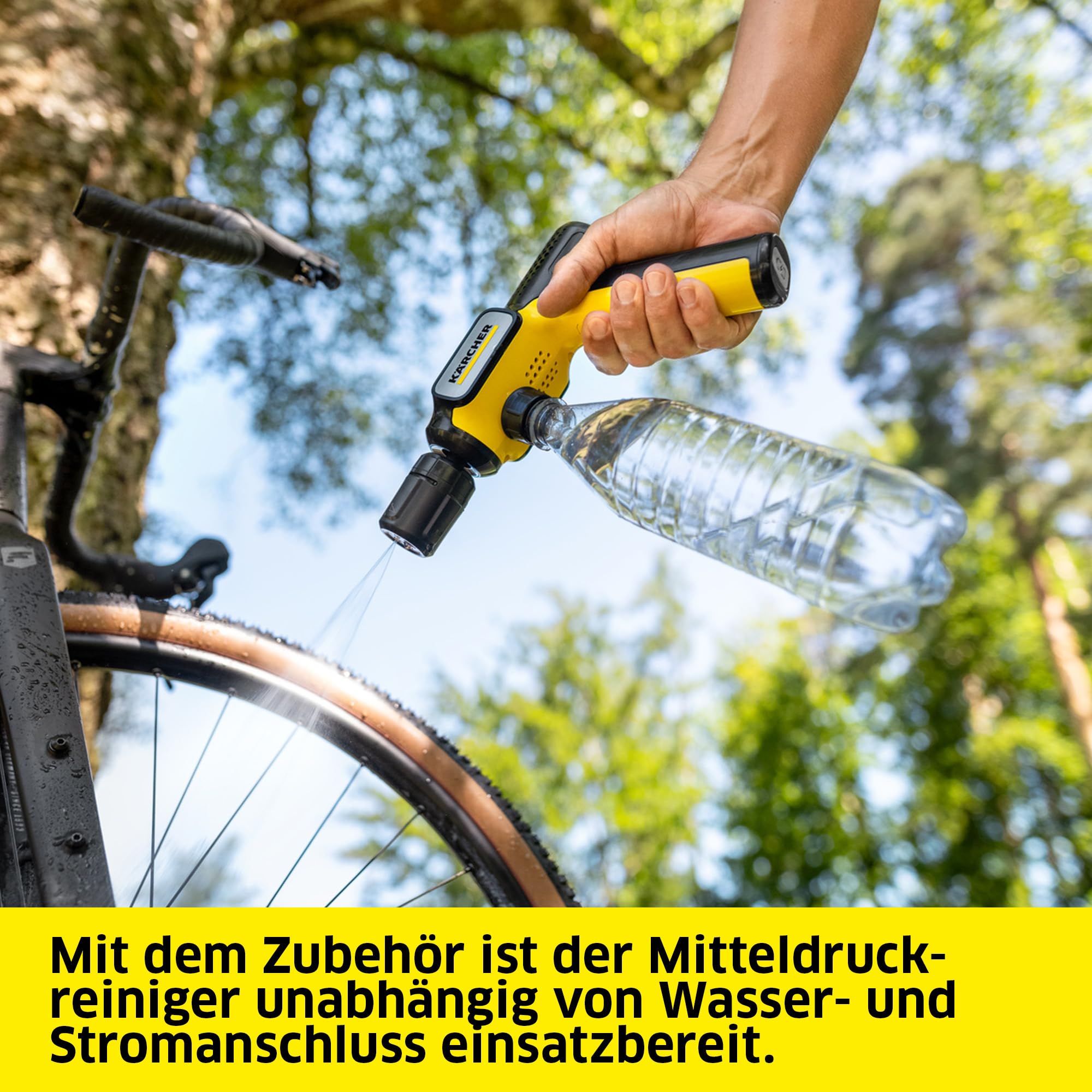 Kärcher Druckreiniger OC Handheld Compact, Mitteldruck, max. 15 bar, klappbar, USB-C-Anschluss, Fördermenge: 150 l/h, Gewicht: 0,8 kg, 4-in-1 Multi Jet, Schlauch (5 m), Flaschenadapter