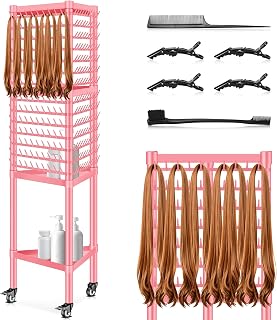 GADFISH Braiding Hair Rack with 5-Tray, Hair Extension Holder Hanger, 420 Pegs 3-side Rack for Braiding Separator Display Stand (Pink)