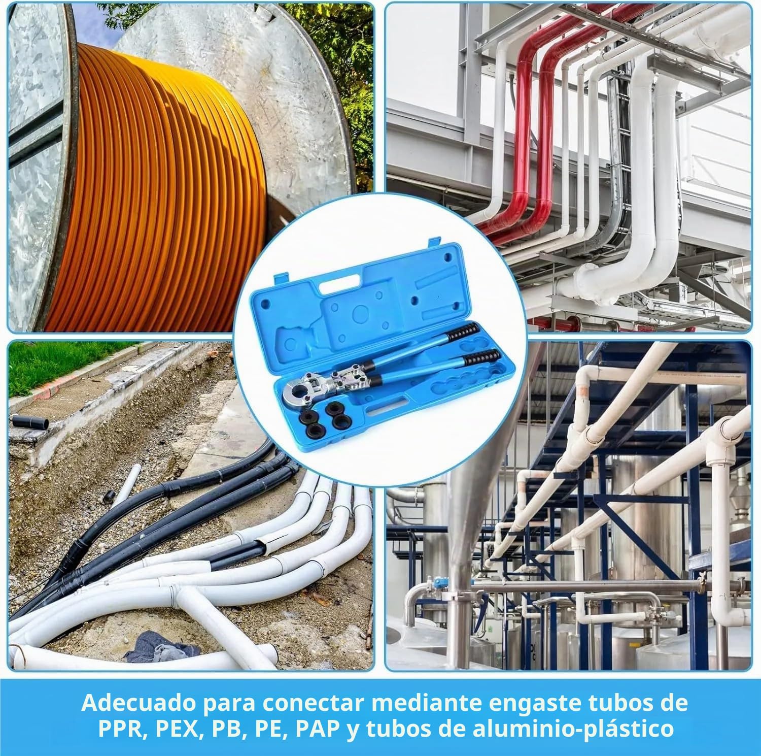 TLSUNNY Alicates Prensadores de Tuberías TH Manual,16-20-26-32 mm, 360°maquina multicapa, Prensa Multicapa,Mango Extensible, para Tubo PPR-,PEX-,PB-,PE-,PAP-Rohren,Aluminio-Plástico