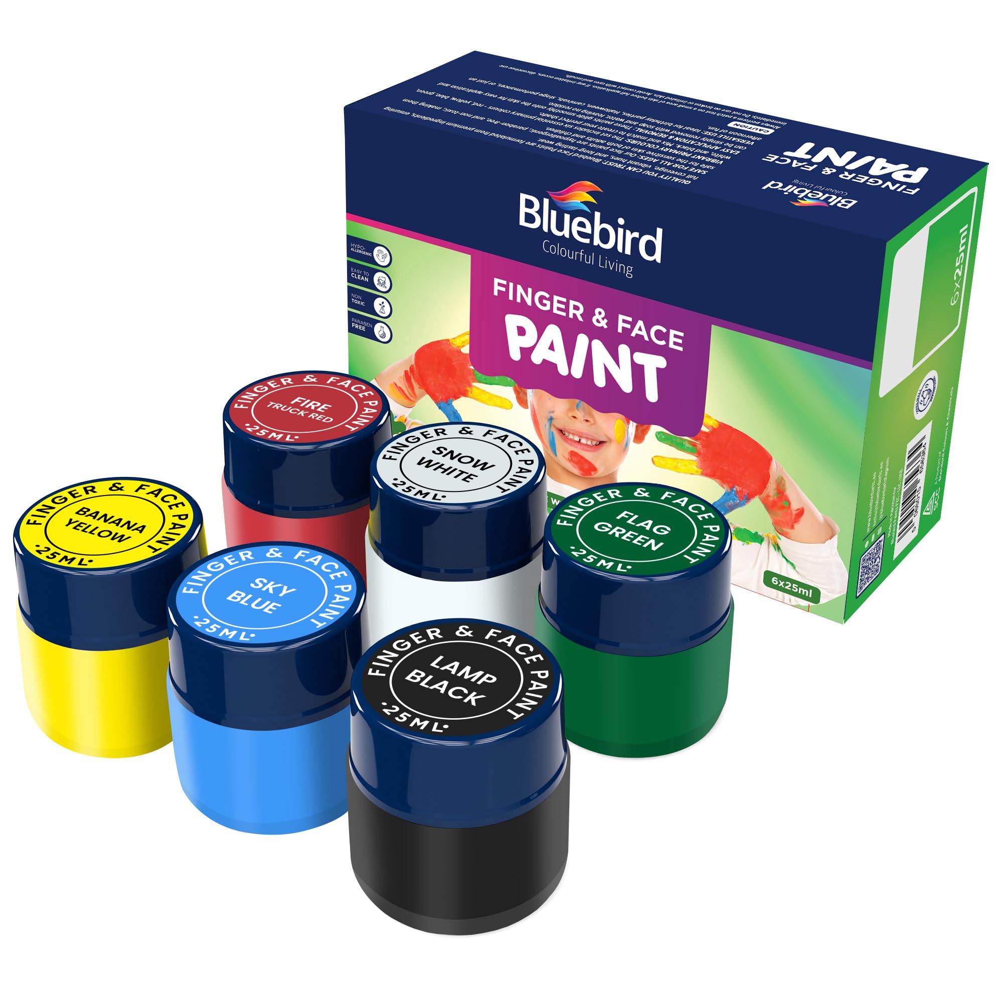 Bluebird Finger and Face Paints Safe and Vibrant - Non-Toxic Set 6 in 25 ml for Creative Fun and Expression