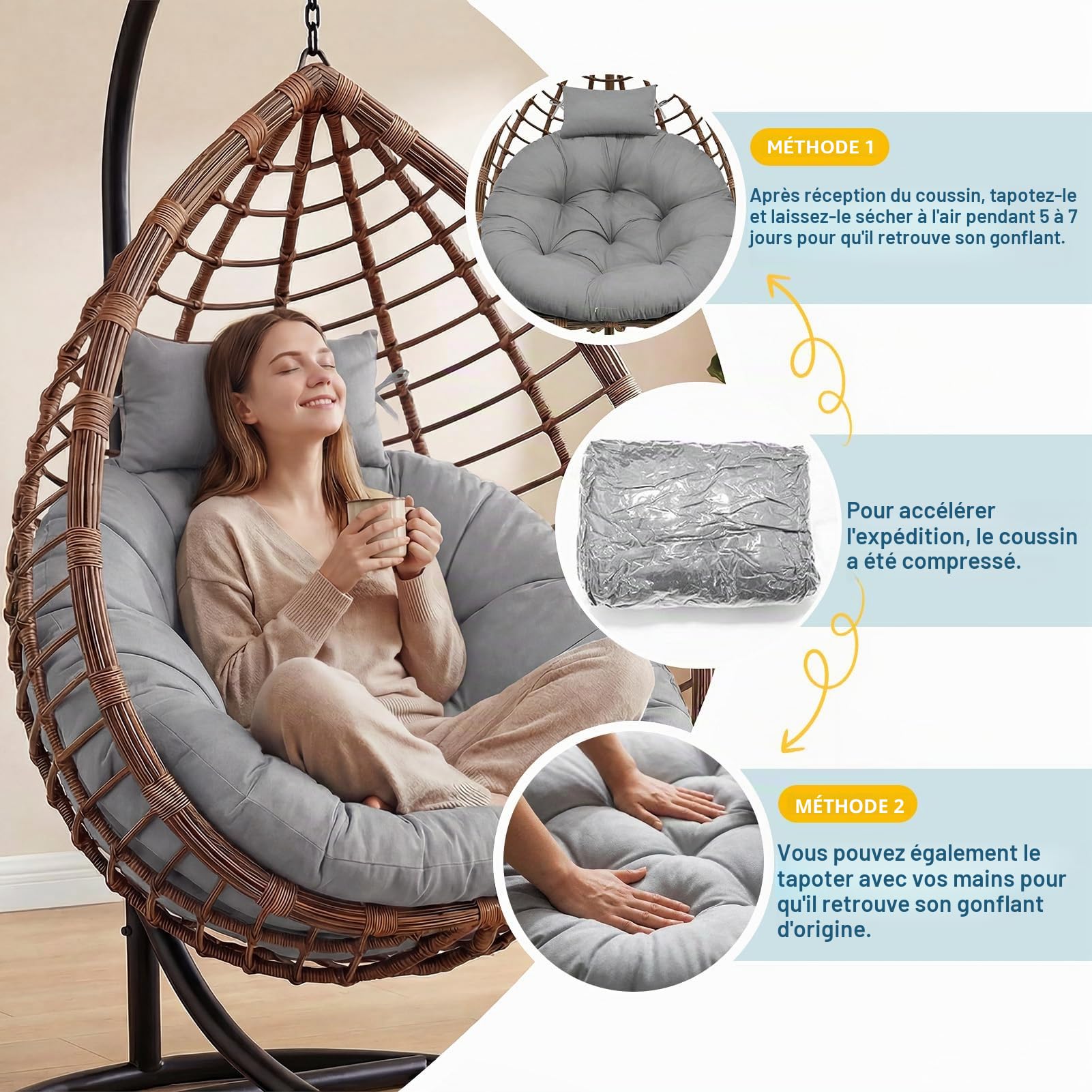 Coussin de Chaise Suspendue Imperméable et Confortable pour l'Extérieur