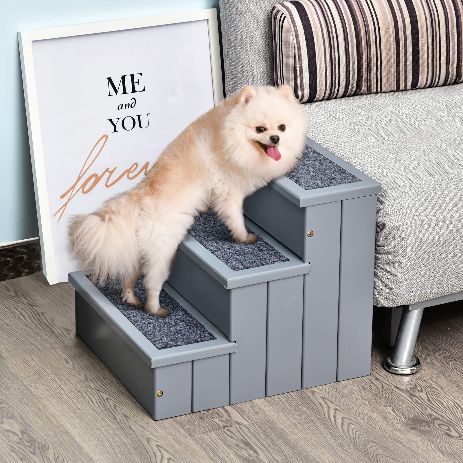 PawHut inklapbare dierentrap, honden- en kattenbasis, stevig en ruimtebesparend, 3 treden
