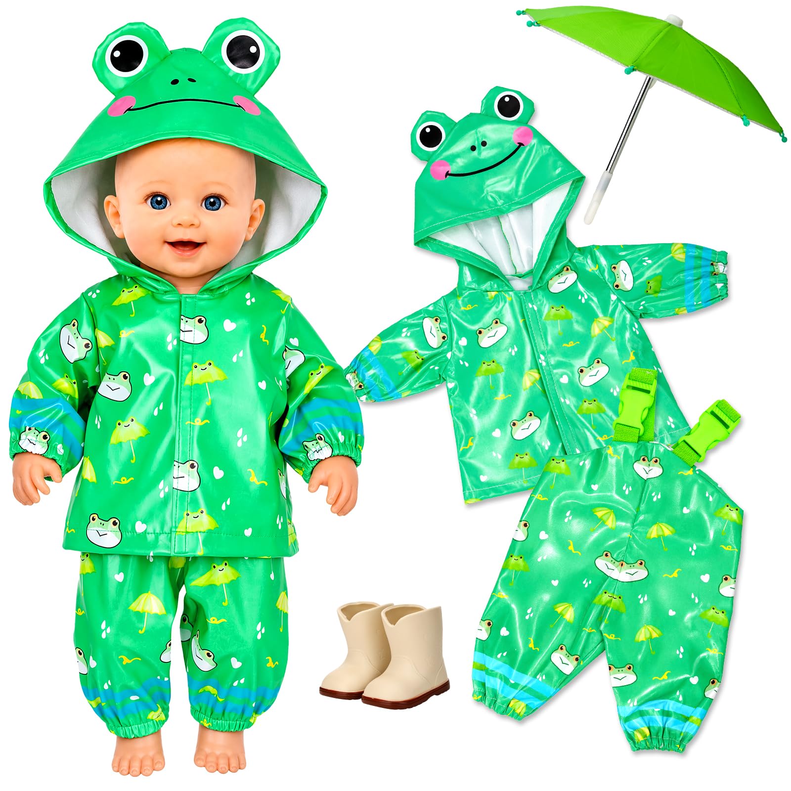 Raincoat Suspender Overalls Coat Boots Umbrella for 14 - 18 Inch Dolls