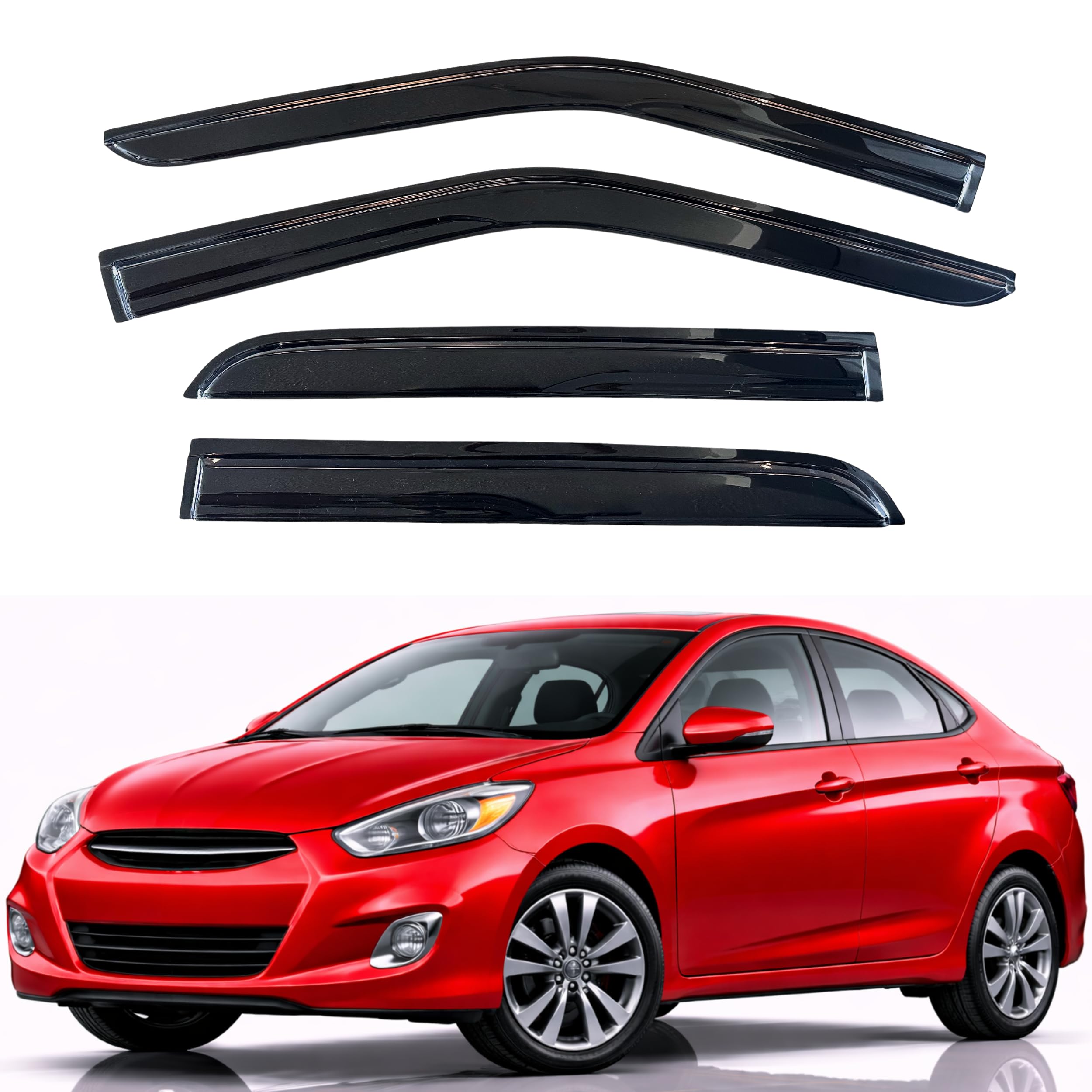 KPY Rain Guards Fit for 2012-2017 Hyundai Accent, Out-Channel Window Visors Vent Wind Deflectors 4PC, Car Accessories for 12-17 Accent (Excludes Hatchback)