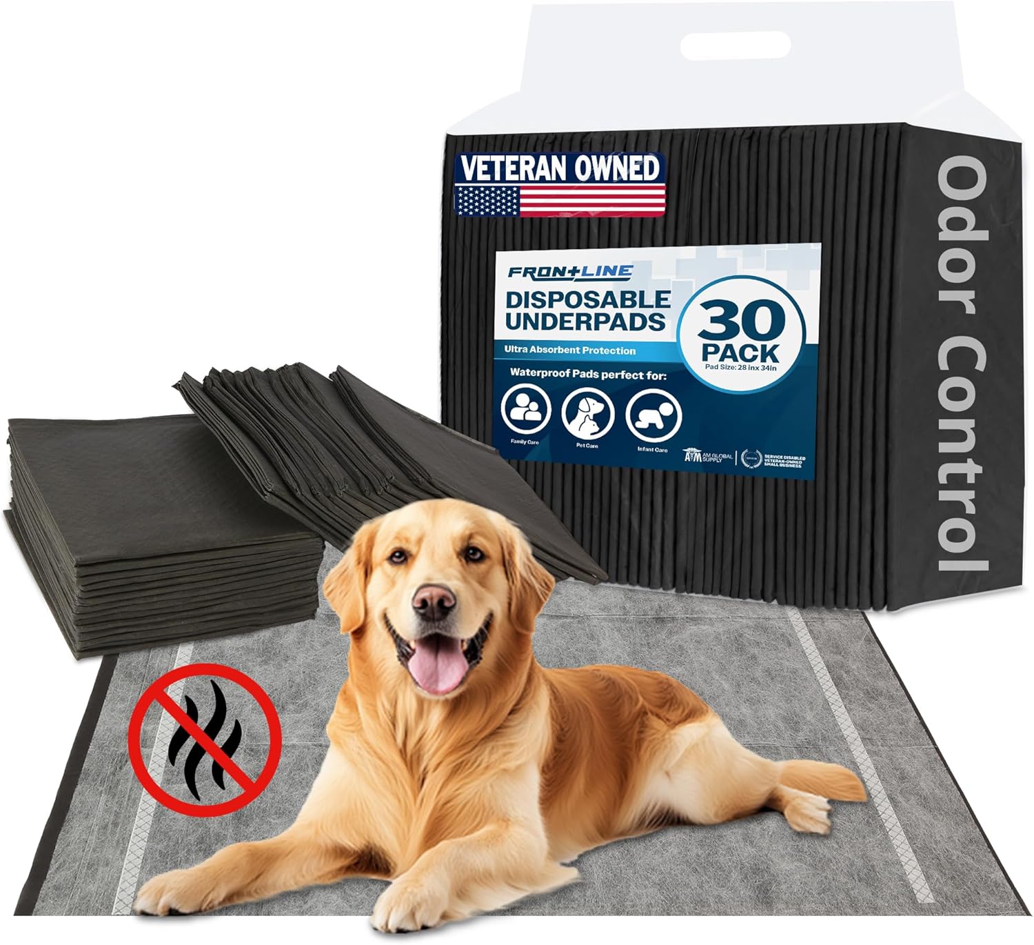 Charcoal Infused Pee Pads for Dogs 30 Count XL 6 Layer Puppy Pads with Odor Control, 28″x34″ Training Underpads for Dogs, Cats, and Pets, Extra Large Wee Wee Floor and Furniture Protectors