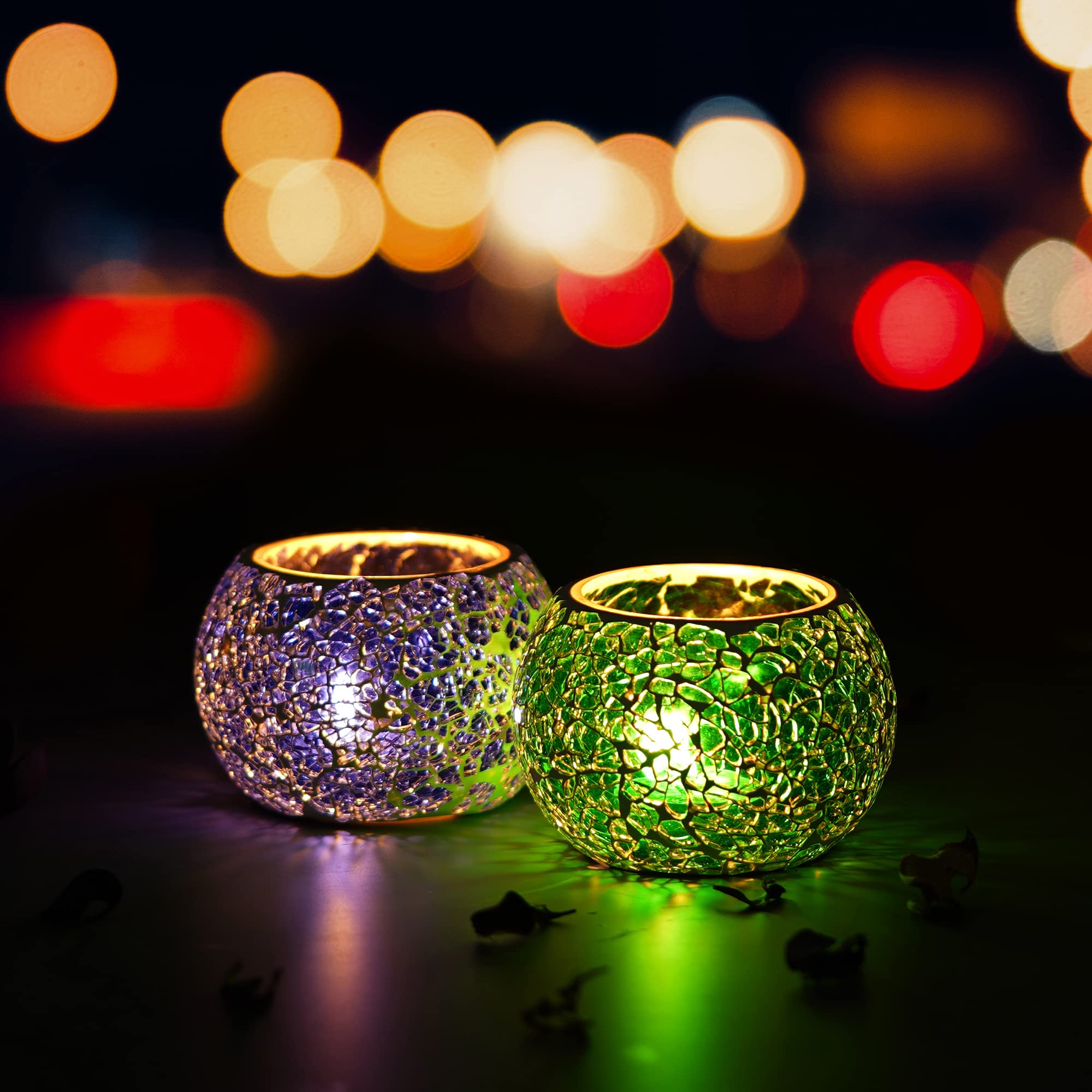 Red Mosaic Glass Tea Light Holder - Diwali Decor -10