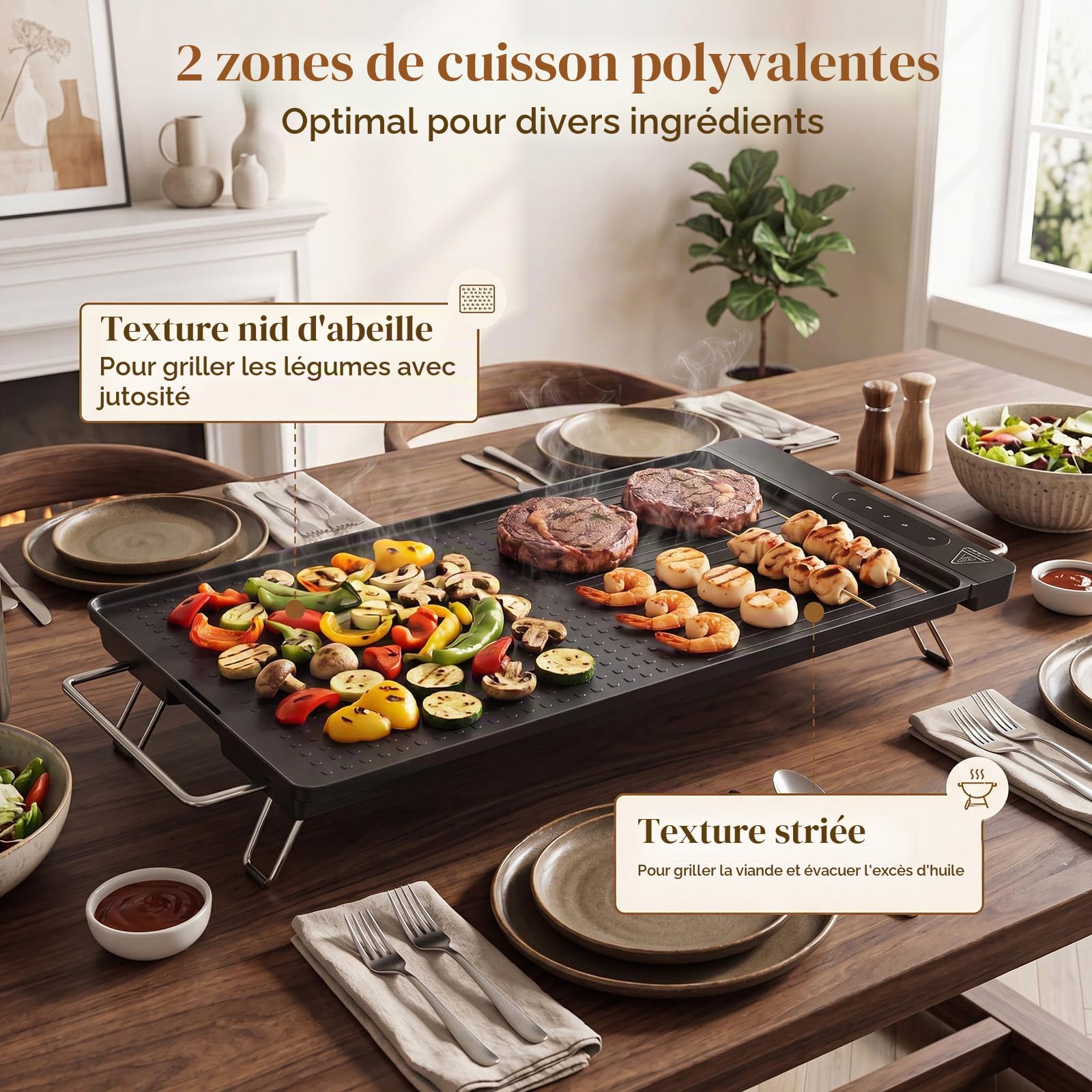 LIFEZEAL Plancha Électrique Fine 1300W à Poignées&Pieds Pliables