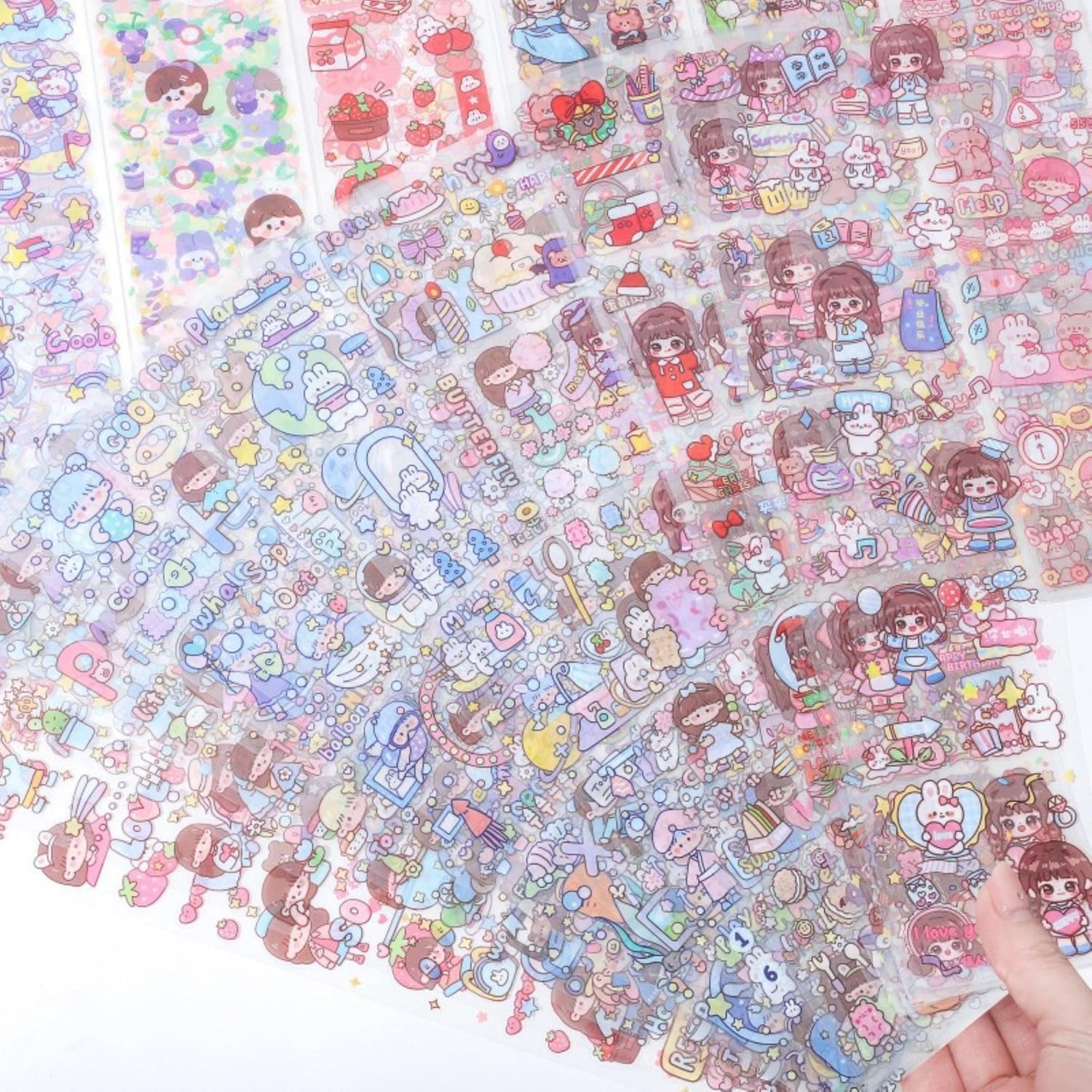 DME SALES Cute Carton Theme Kawaii Stickers- 20PET Sheets Cute Washi Stickers for Project, Girls Sticker Set for Kids, Self-Adhesive Sticker, Kawaii Sticker Sheet Size - 40 X 8 CM 2