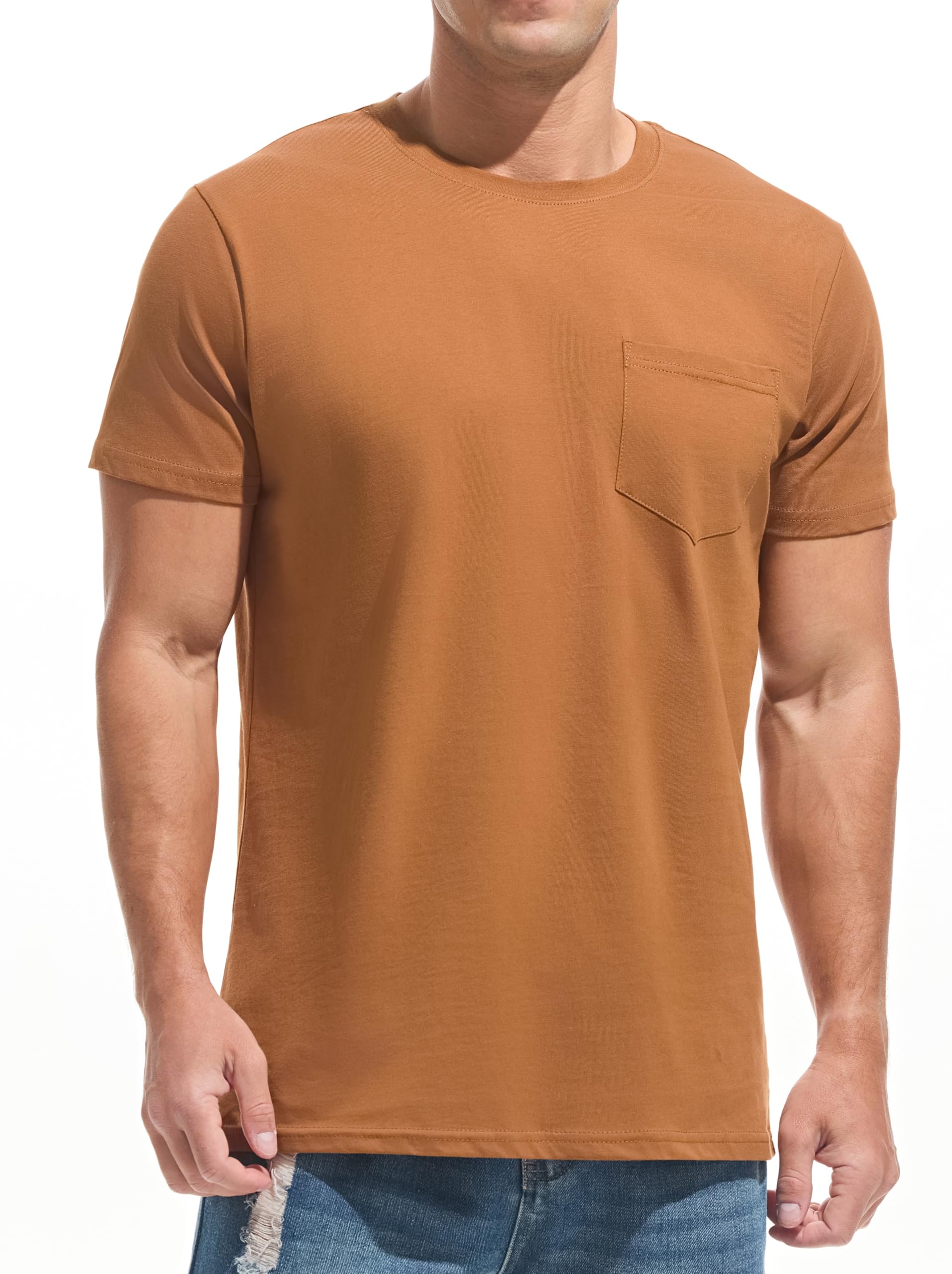 JEEGAL Herren T-Shirt 100% Baumwolle | Klassisches Rundhals-Shirt mit Brusttasche | Basic Kurzarmoberteil für Freizeit & Büro