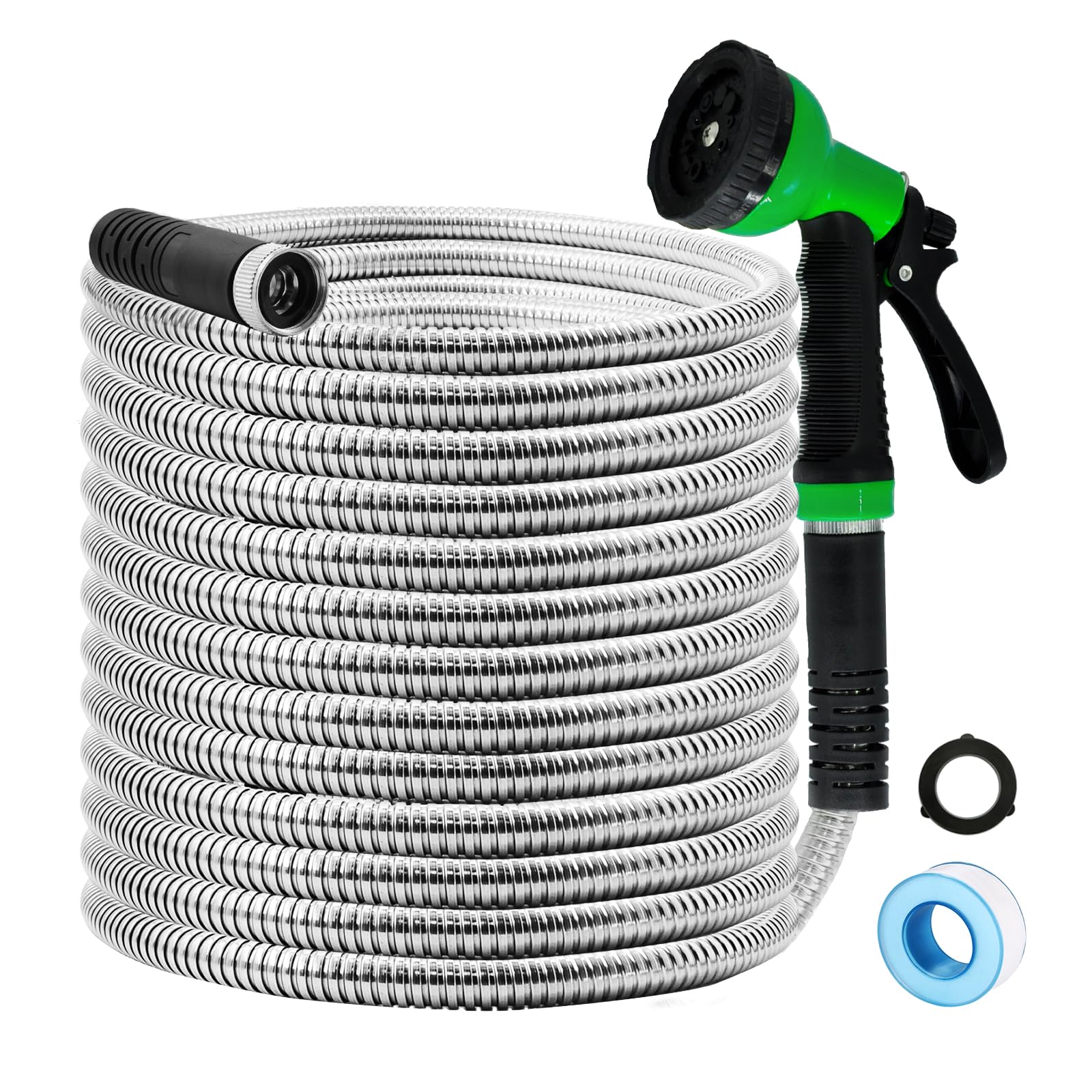 Garden Hose 50FT Stainless Steel Water Hose with 10 Function Hose Nozzle, Kink Free Pet Proof Puncture Proof Metal Garden Hose Flexible Heavy Duty Water Pipe for Yard Outdoor Lawn