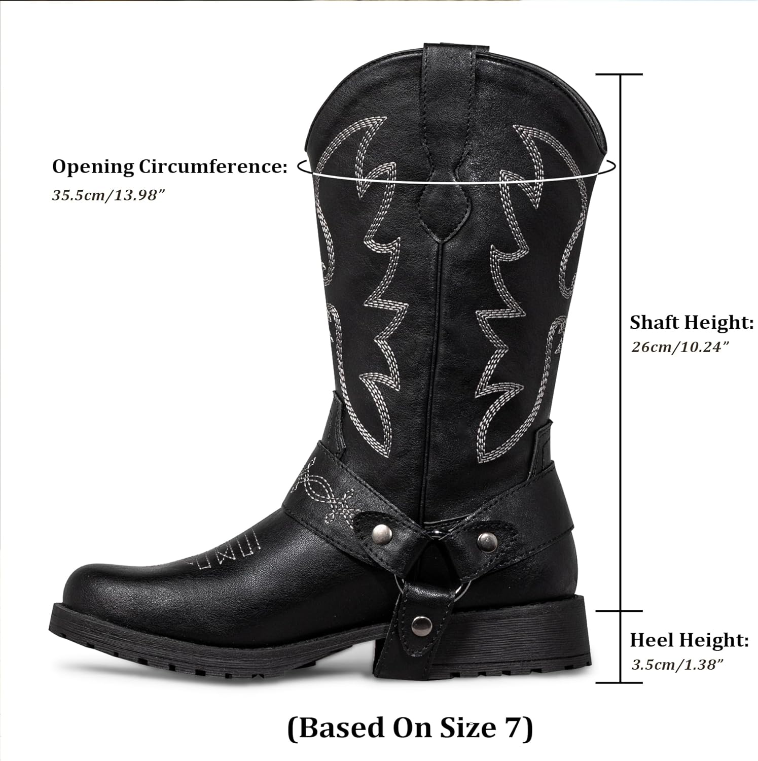 SheSole Women's Harness Round Toe Boots Buckle Strap Western Cowgirl Cowboy Boots Mid Calf Country Boots