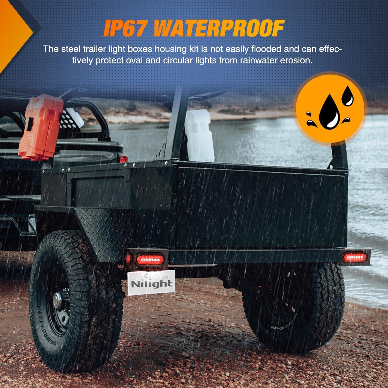 Nilight 2 PCS Steel Trailer Light Boxes Housing Kit 3LED License Plate Lights 6 Inches Oval Red White Trailight 2 Inch Round Side Marker Lamp Grommet Plugs for Truck Tractor Car