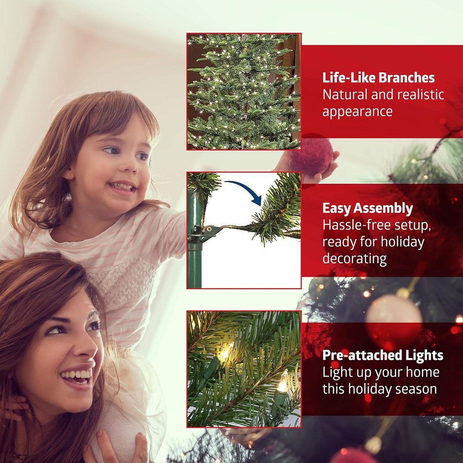 Árbol De Navidad Preiluminado De 7 Pies, Árbol De Navidad Artificial con Puntas De Ramas, Soporte De Metal Y Ramas con Bisagras, 5 Tamaños Disponibles, Fácil Montaje,S