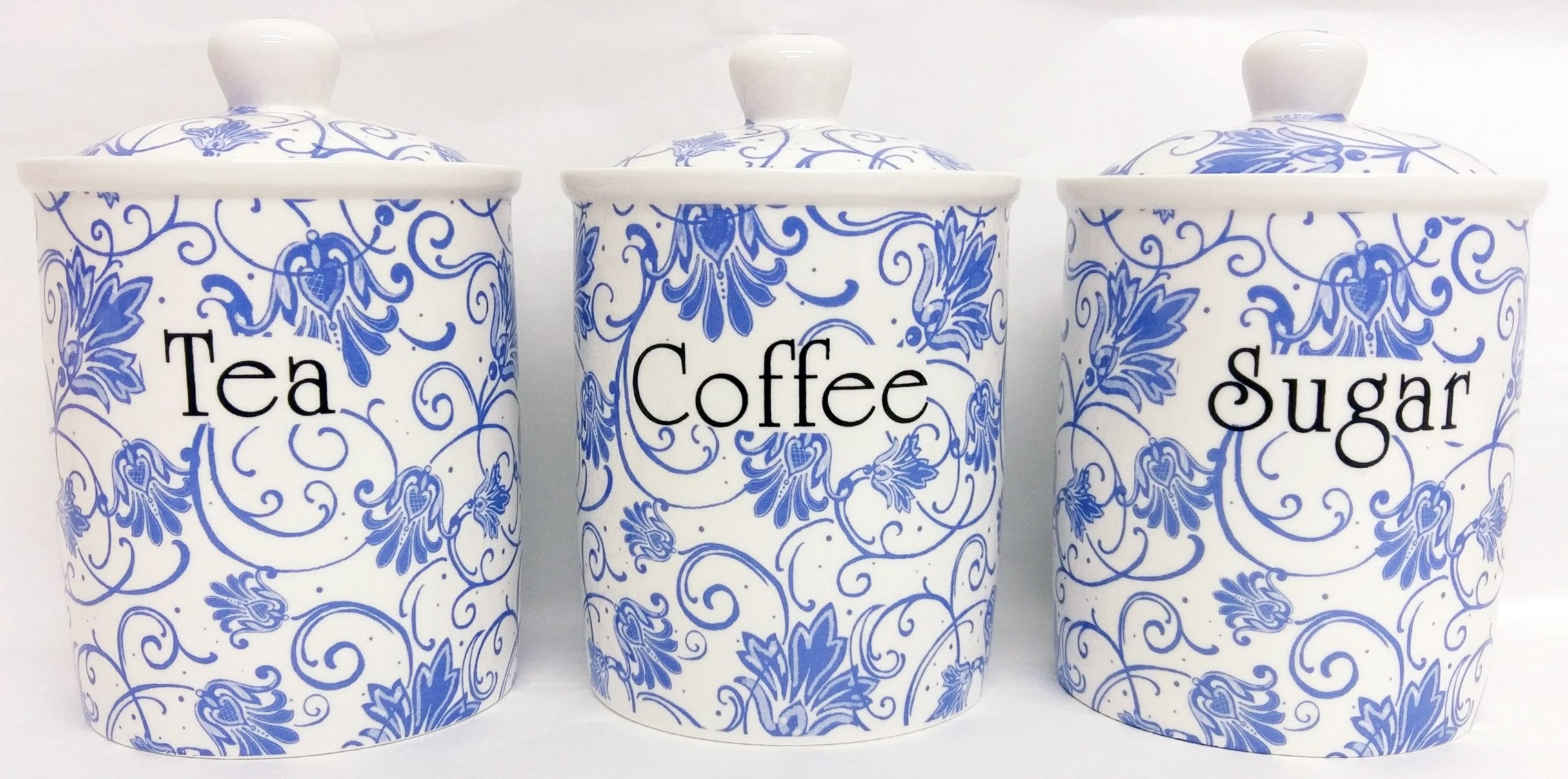 Bone China Multi Coloured Tea Coffee Sugar Canisters Blue