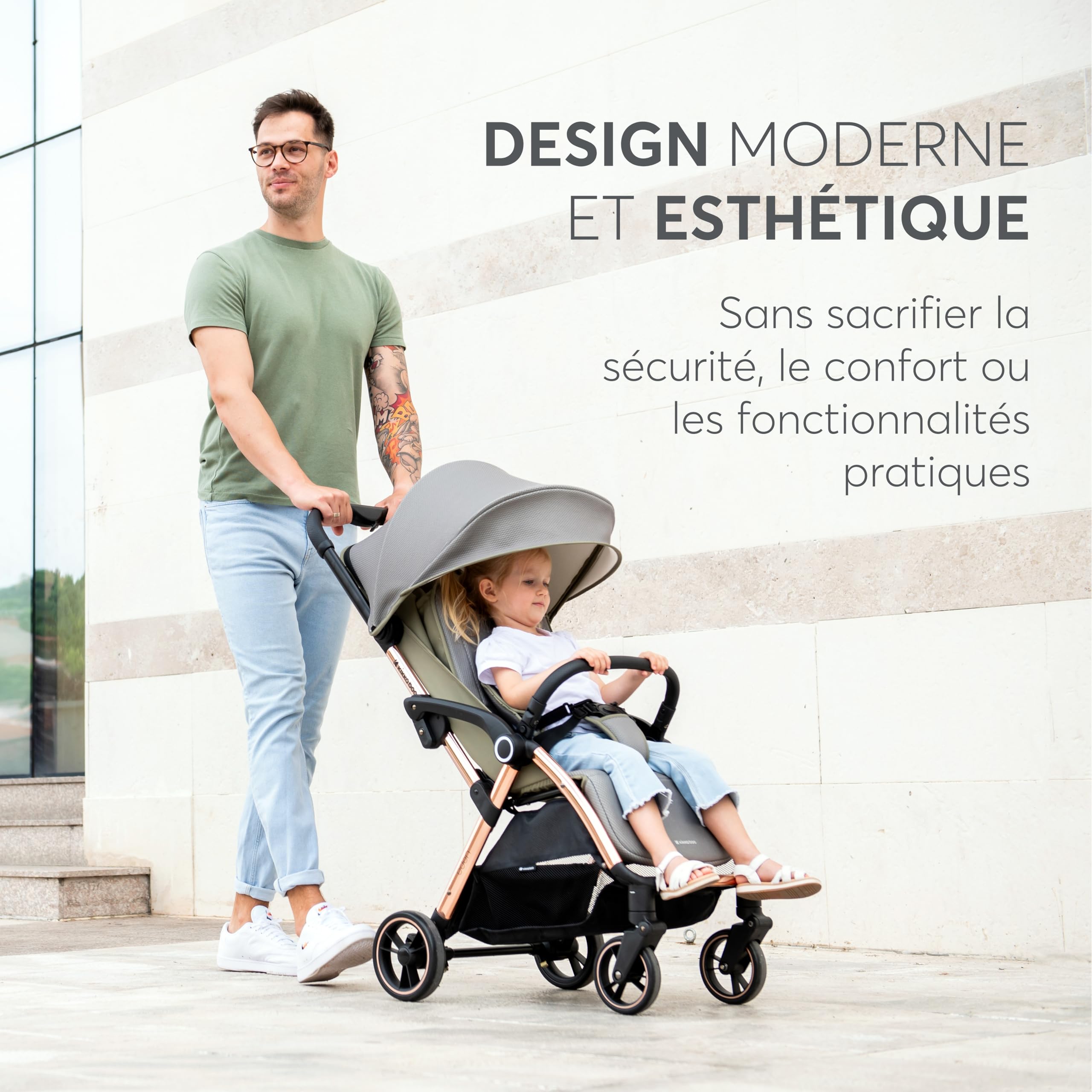 Poussette KikkaBoo EDEN, poussette bébé jusqu'à 22 kg, pliage automatique, position inclinable, ultra légère, compacte, beige