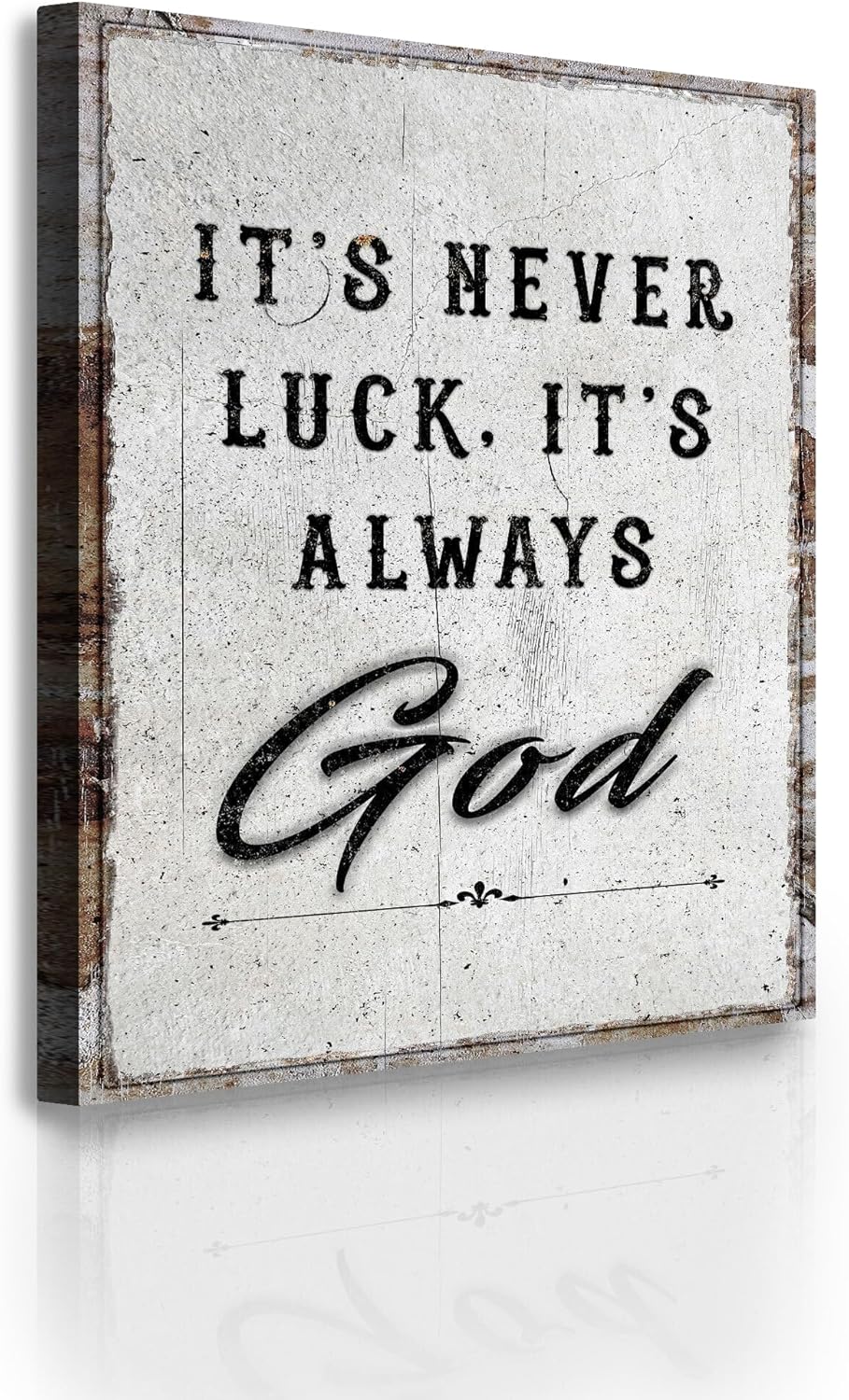 TAILORED CANVASES It’s Never Luck It’s Always God Motivational Wall Decor, Inspirational Quotes Canvas Print, Uplifting Wall Sign for Office, Home, Living Room, Bedroom, Men & Women, Framed
