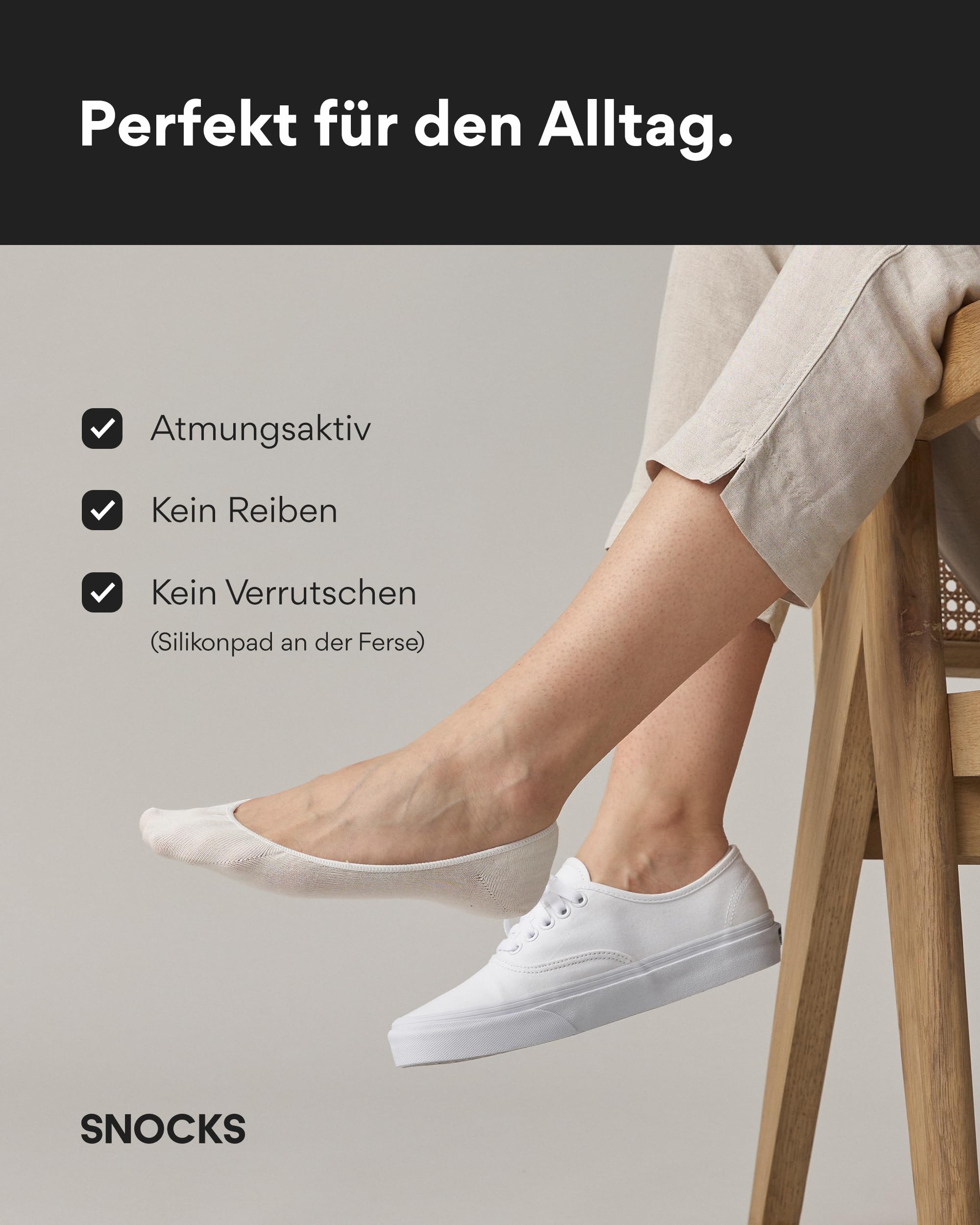 Snocks Ballerina Socken aus Bio-Baumwolle - 6 Paar - Füßlinge Damen & Herren mit Silikonstreifen - Gr. 35-46 - Atmungsaktiv & Weich