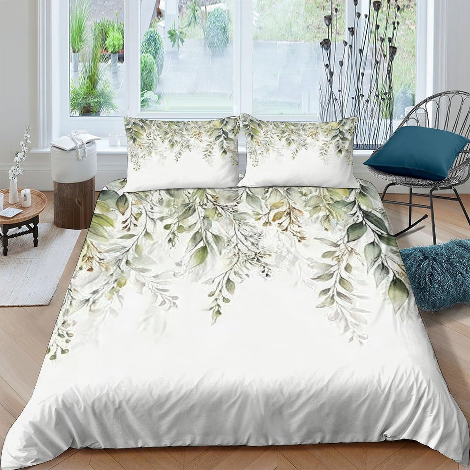 Ctjqhvkz Style-5 3D Printed Green Botanical Fitted Sheet Microfiber Soft White Leaf Mattress Cover For Bedroom Guest Room Decor Single（135X200cm）