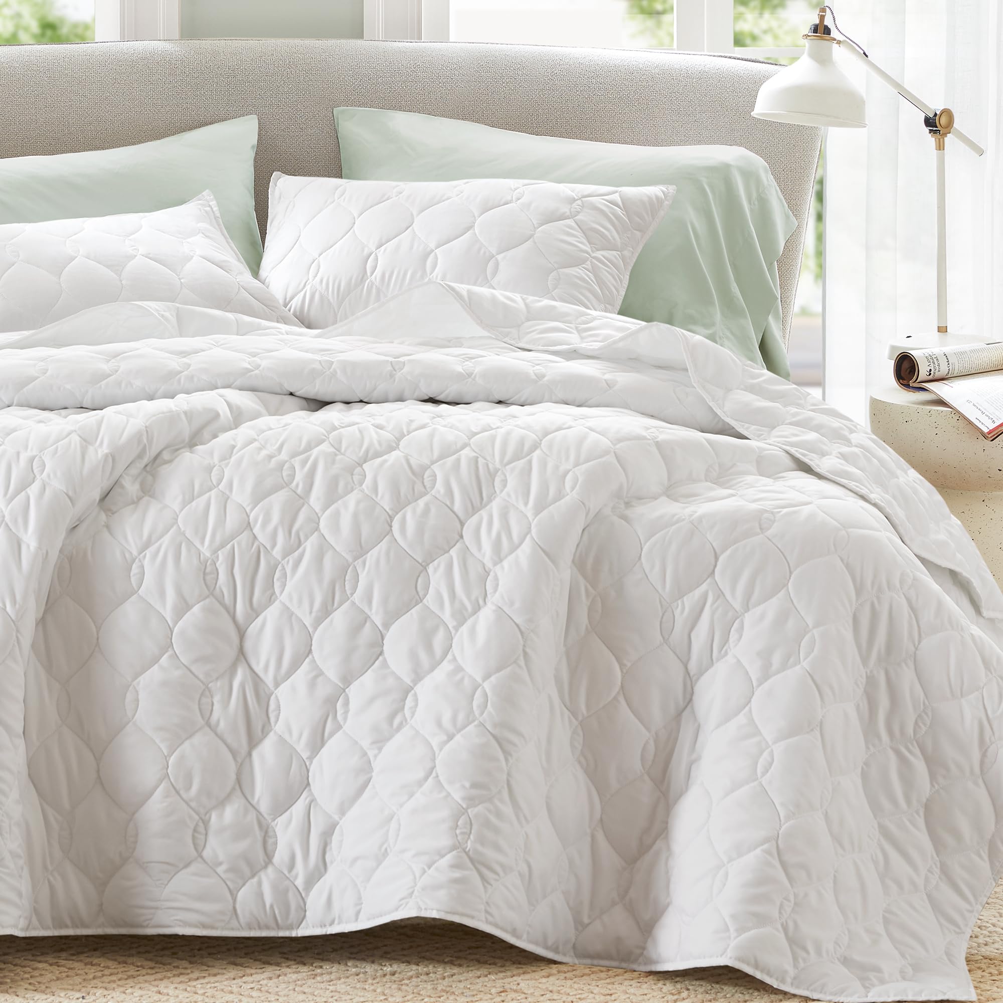 Comfort Spaces Comfort Spaces Kienna Queen Quilt Bedding Set 3 Piece, 90"x90" White Ogee | Soft Cozy Lightweight Summer Coverlet Full Size, Quilted Bedspreads Extra Layer, Modern Casual Bedroom Decor, OEKO-TEX, White, Quilt Full/Queen(90"x90"), Ogee