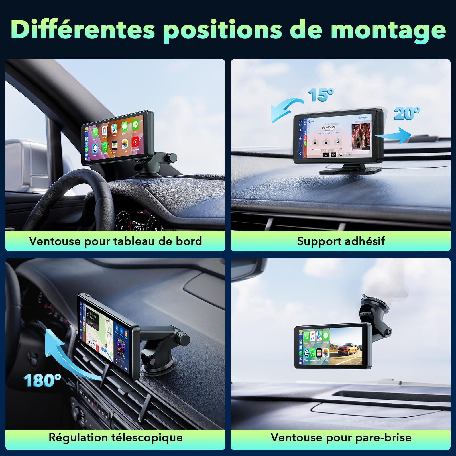 LAMTTO ÉCran CarPlay Voiture sans Fil avec Dashcam 2.5K Carte 64Go Incluse | Autoradio Portable 6,86 Pouces pour A-pple Car Play & Android Auto, Navigation GPS, Commande Vocale, Bluetooth 5.0